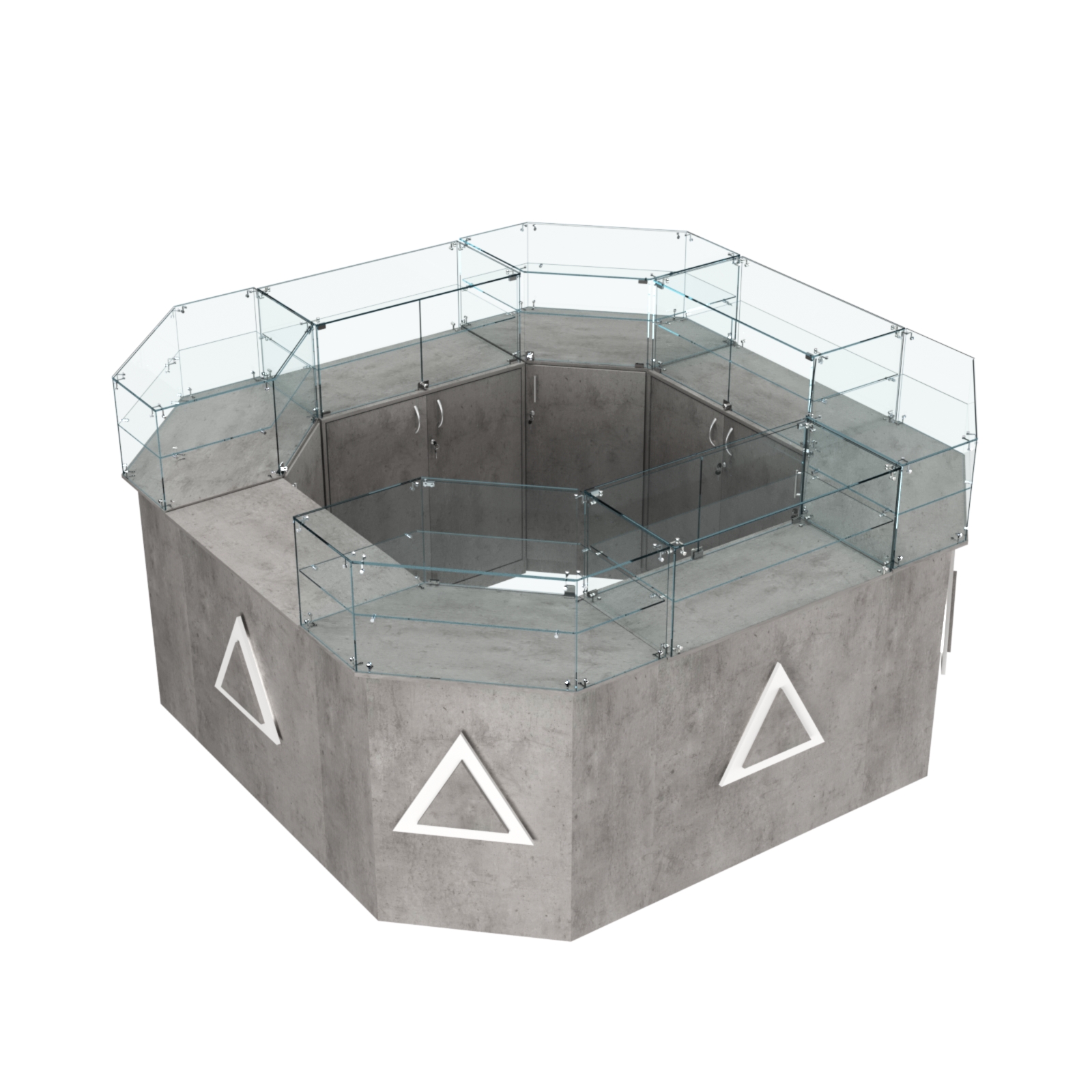 Торговый квадратный островок с накладками серии ТРЕУГОЛЬНИК №5 (7,62 кв.м) Бетон Чикаго светло-серый F186 ST9