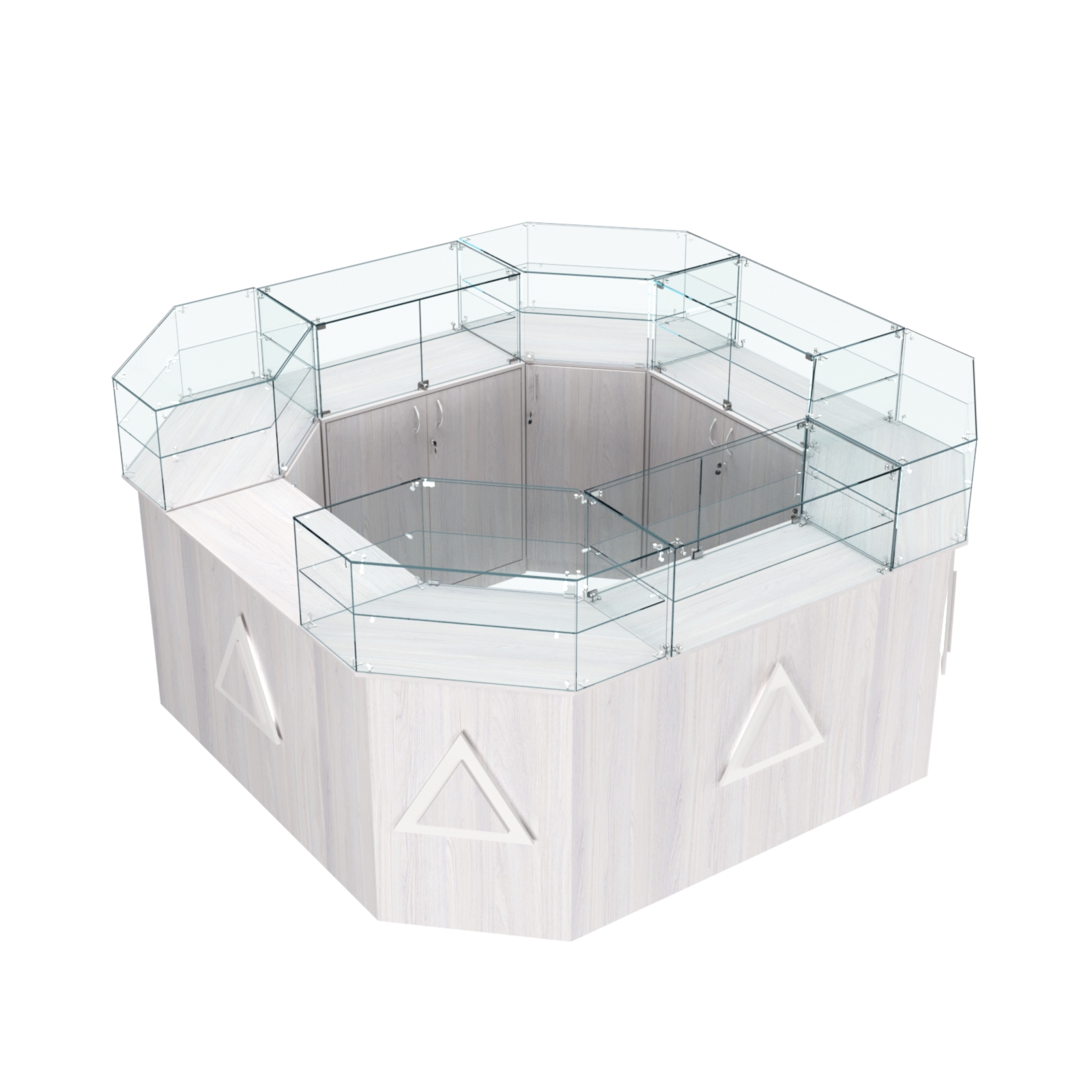 Торговый квадратный островок с накладками серии ТРЕУГОЛЬНИК №5 (7,62 кв.м) Ясень Анкор светлый