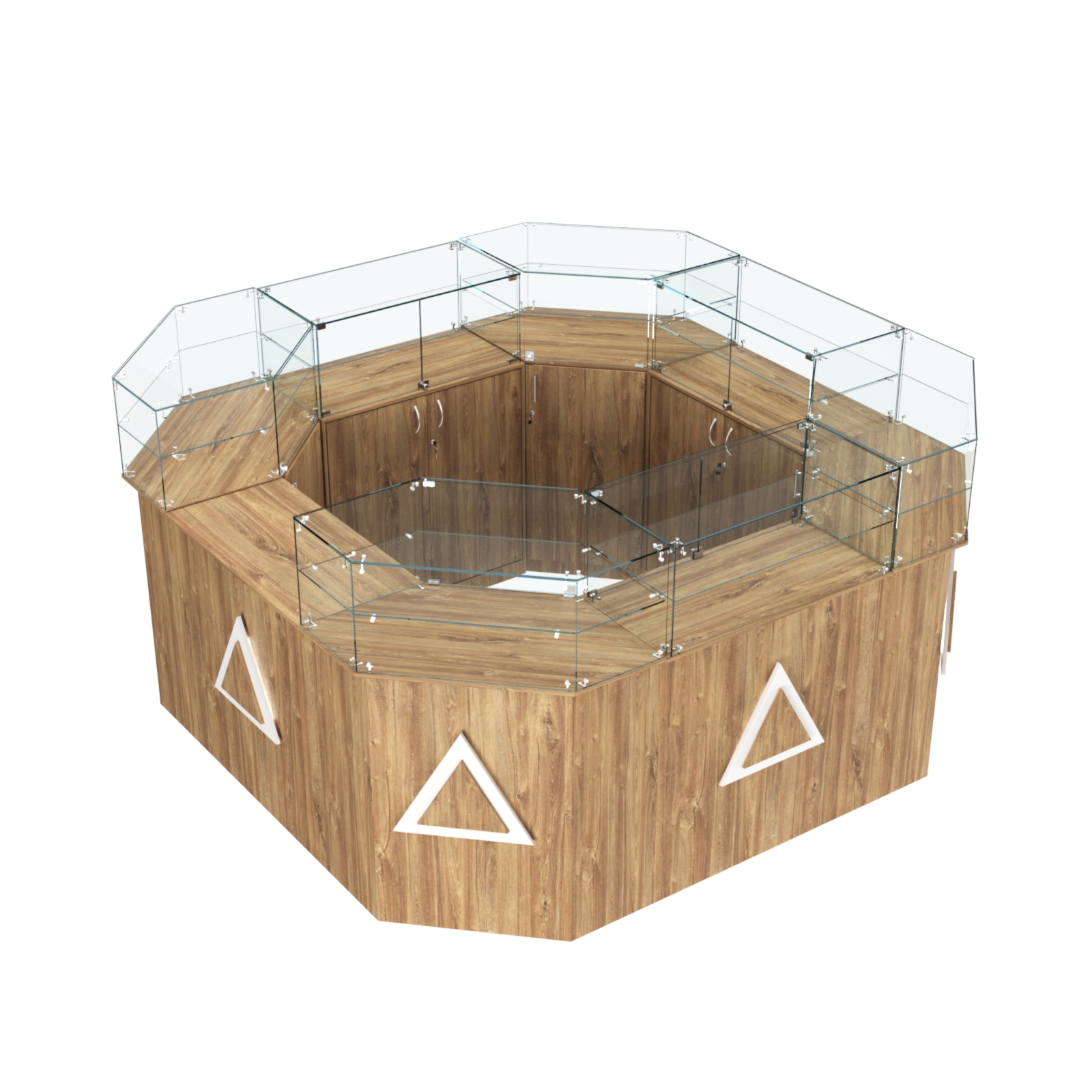 Торговый квадратный островок с накладками серии ТРЕУГОЛЬНИК №5 (7,62 кв.м) Дуб Канзас коричневый