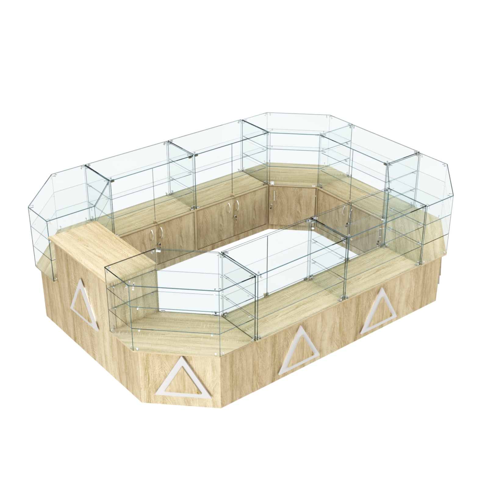 Торговый центральный островок с накладками серии ТРЕУГОЛЬНИК №3 (10,38 кв.м) Дуб сонома