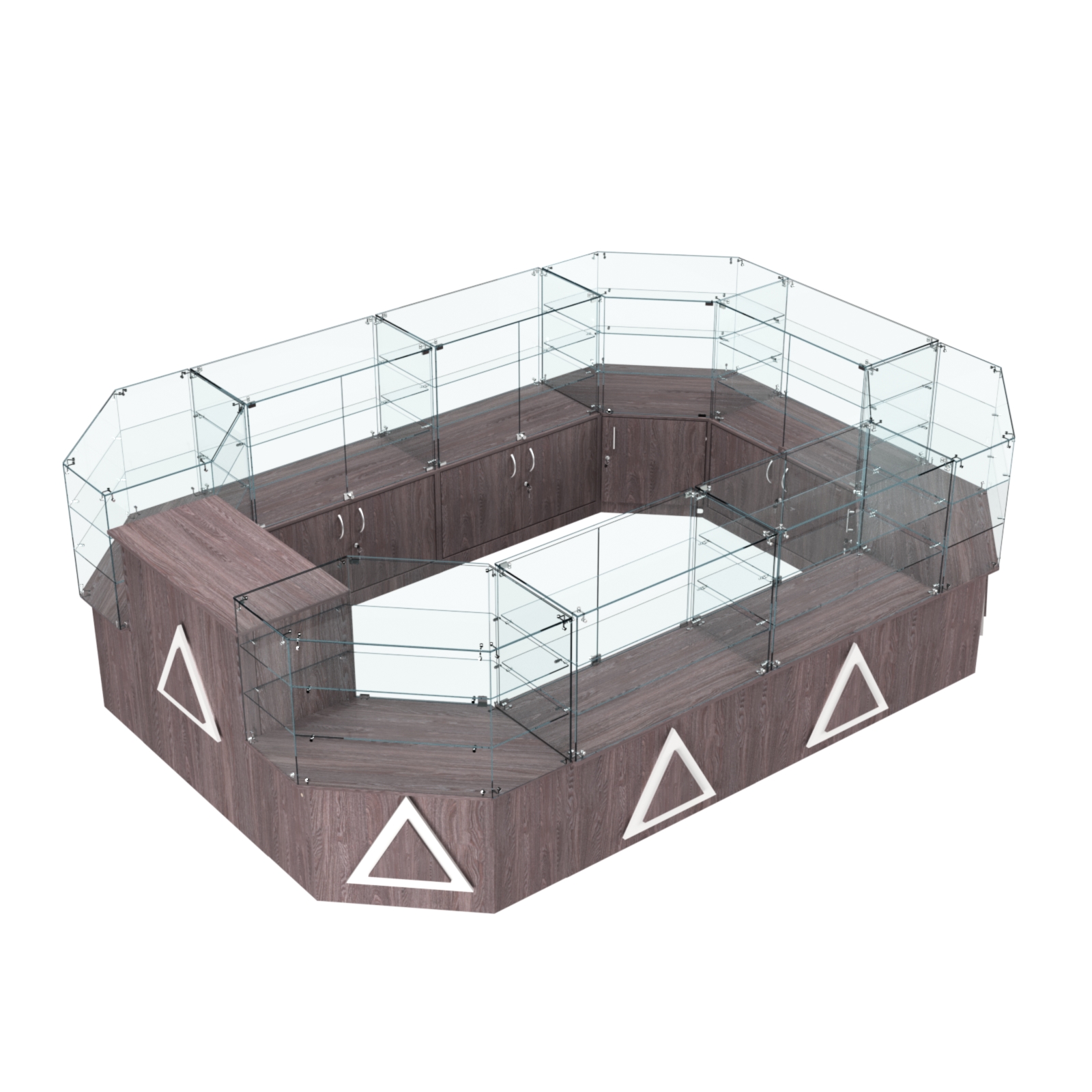 Торговый центральный островок с накладками серии ТРЕУГОЛЬНИК №3 (10,38 кв.м) Ясень Анкор темный