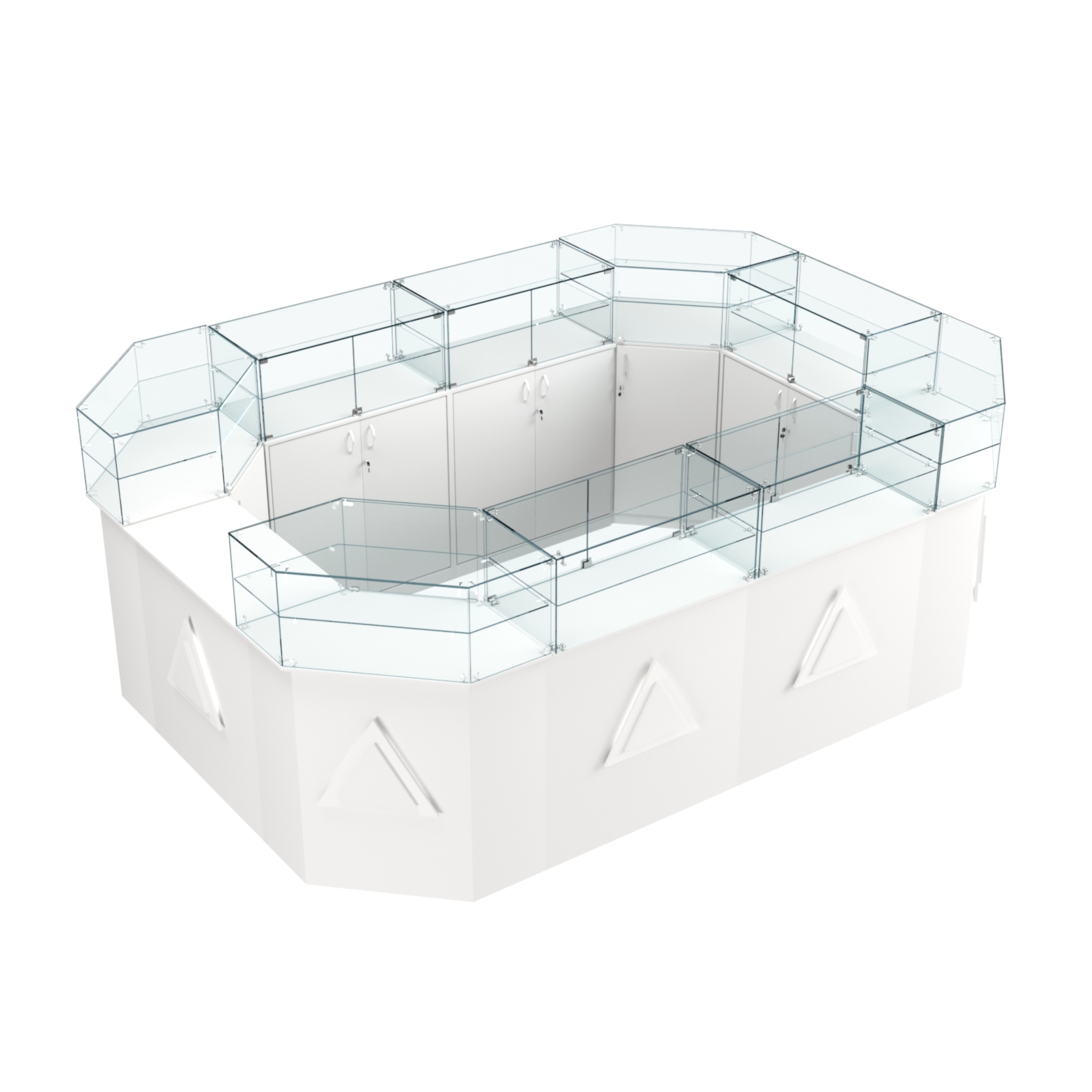 Торговый островок с прозрачным верхом и накладками серии ТРЕУГОЛЬНИК №6 (10,38 кв.м) Белый