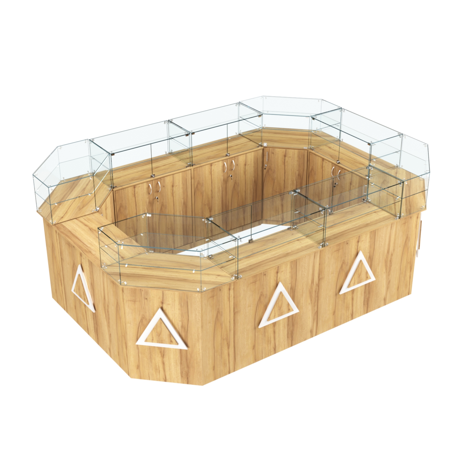 Торговый островок с прозрачным верхом и накладками серии ТРЕУГОЛЬНИК №6 (10,38 кв.м) Дуб Золотистый