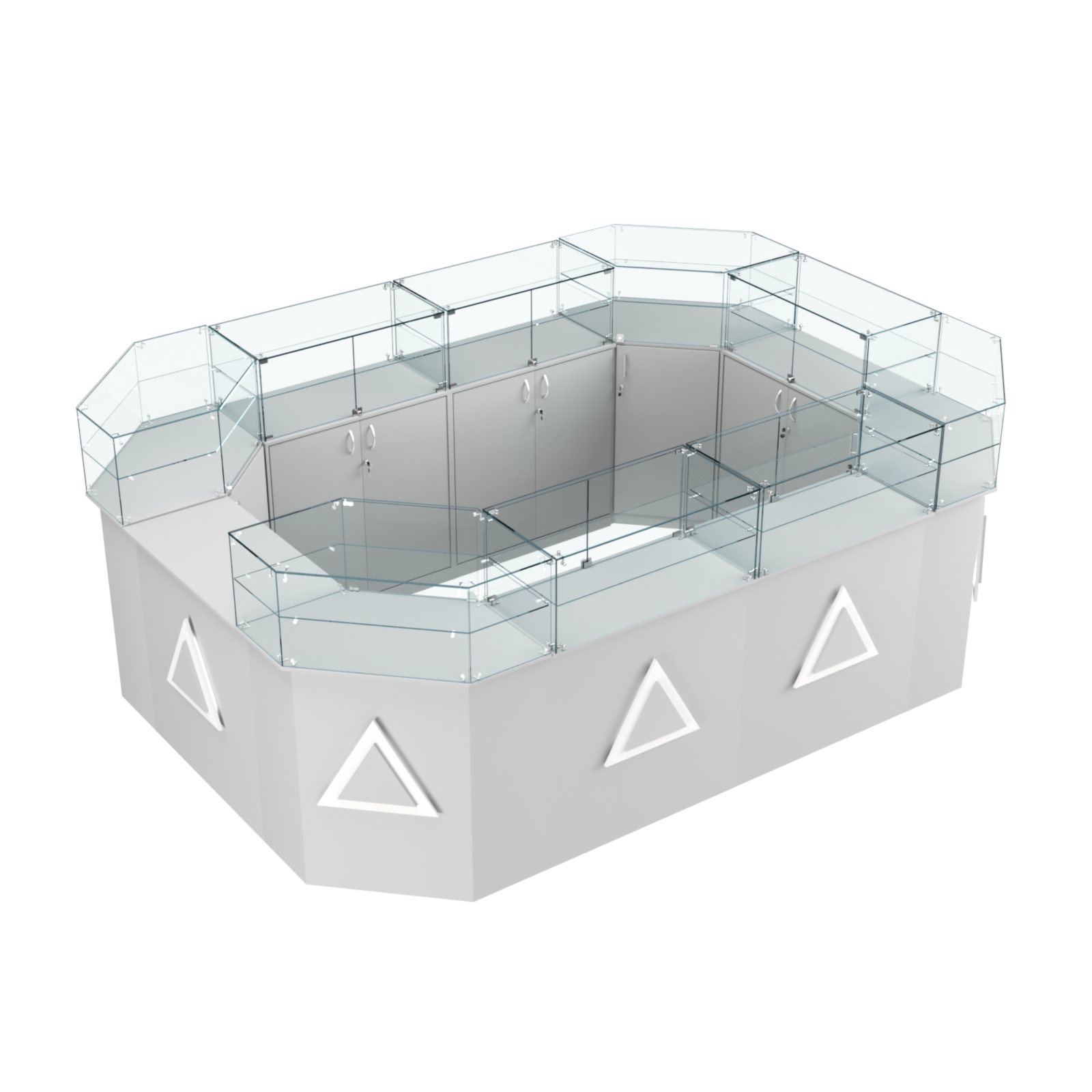 Торговый островок с прозрачным верхом и накладками серии ТРЕУГОЛЬНИК №6 (10,38 кв.м) Серый