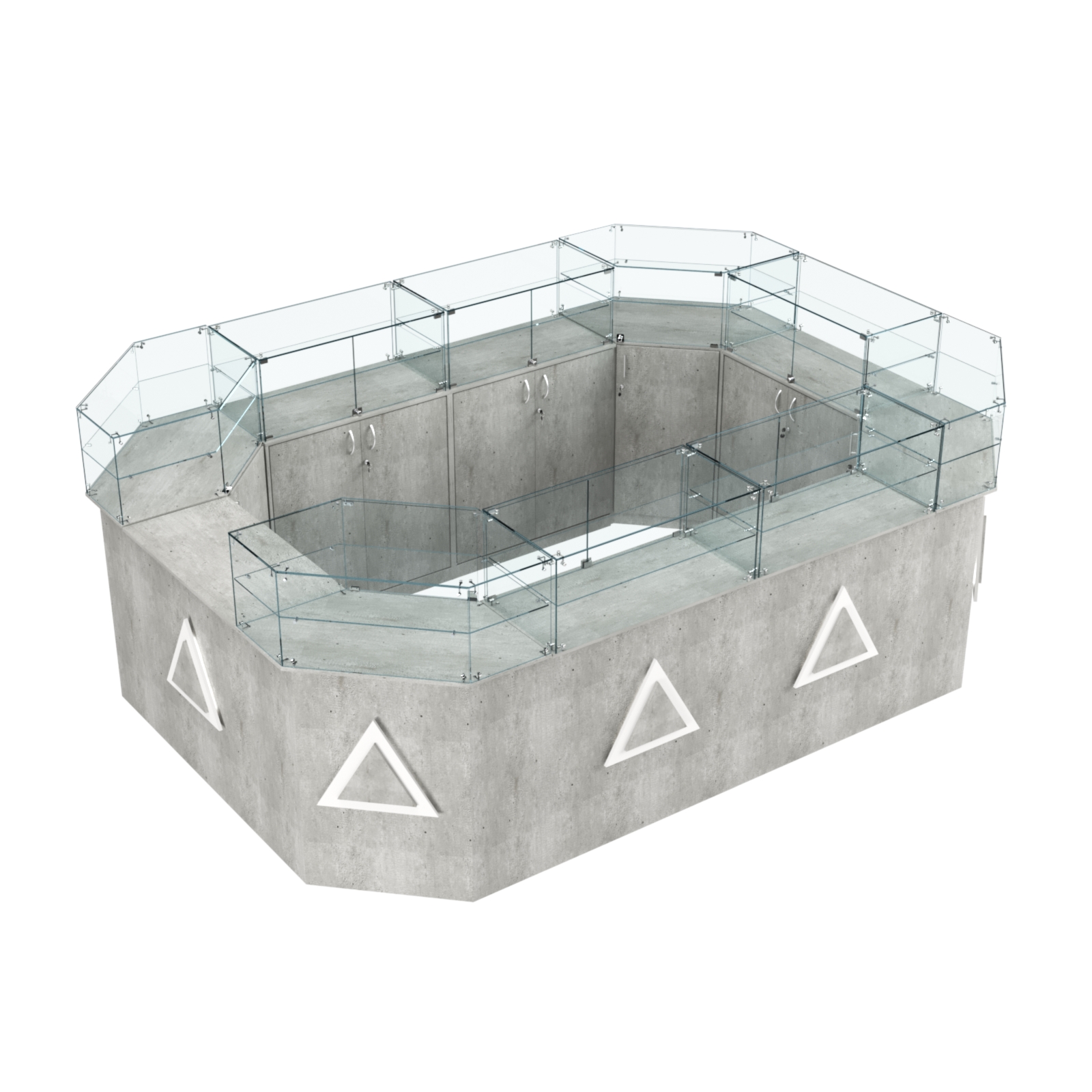 Торговый островок с прозрачным верхом и накладками серии ТРЕУГОЛЬНИК №6 (10,38 кв.м) Метрополитан Грей