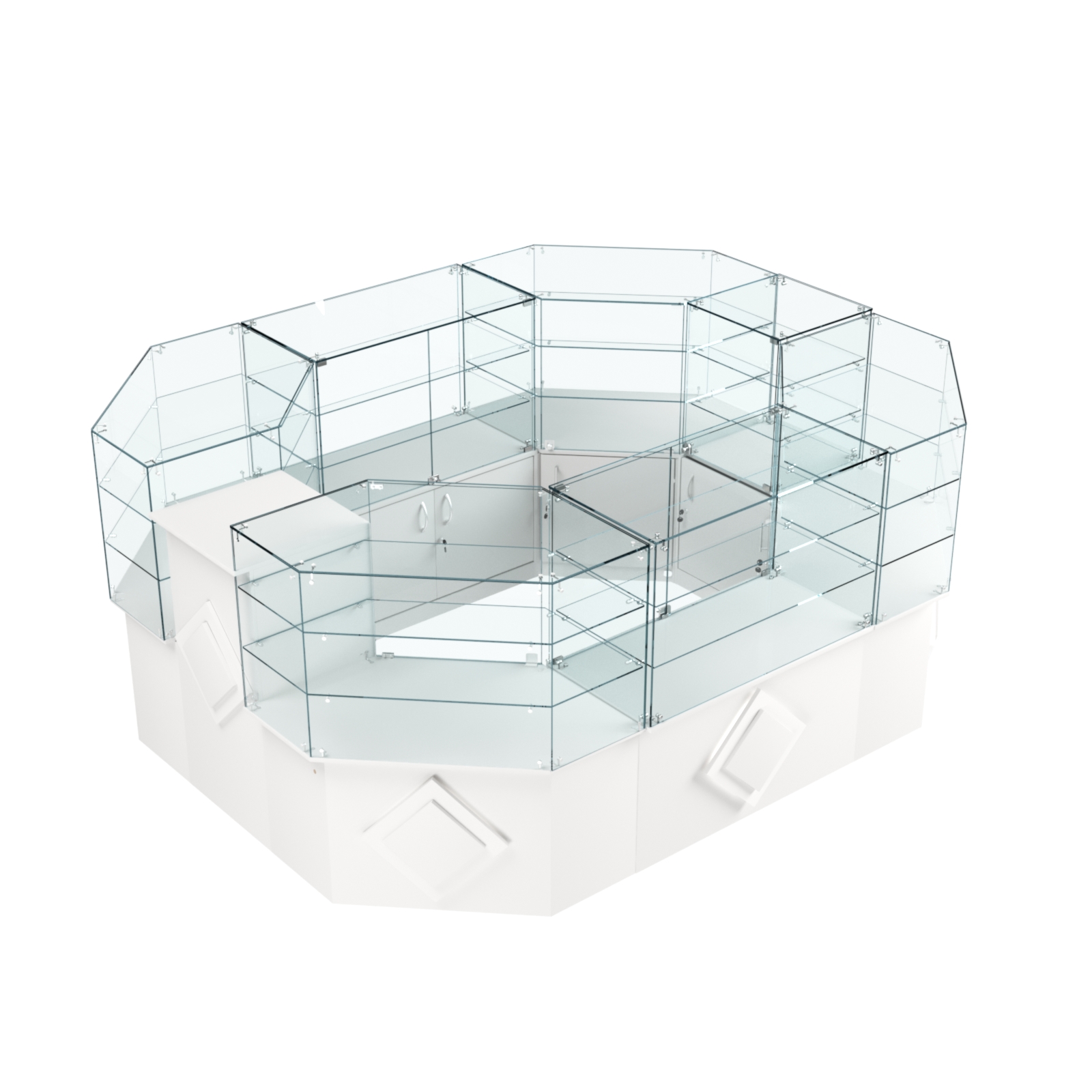 Торговый прямоугольный островок с низким накопителем и накладками серии РОМБ №1 (6,24 кв.м) Белый