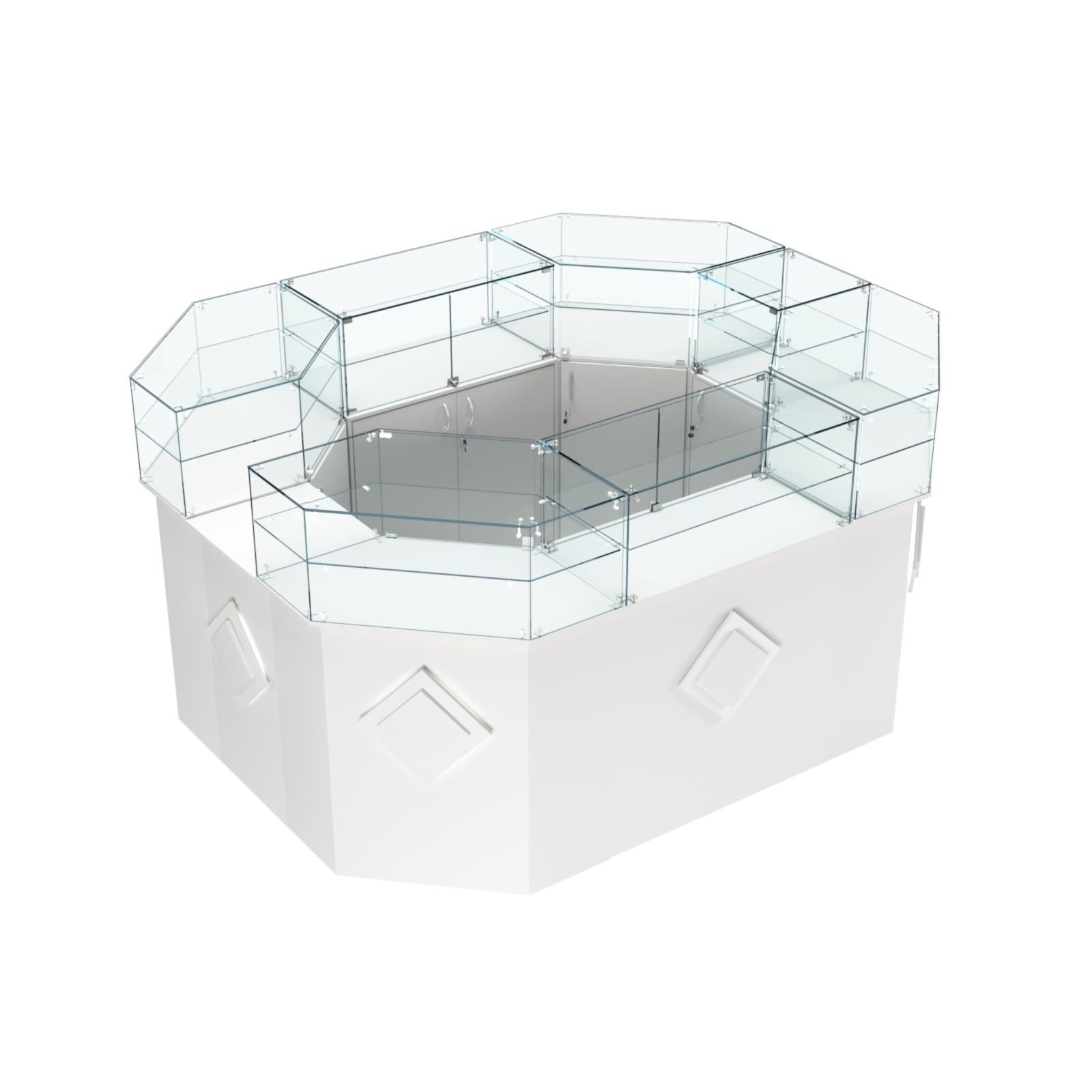 Торговый прямоугольный островок с высоким накопителем и накладками серии РОМБ №4 (6,24 кв.м) Белый