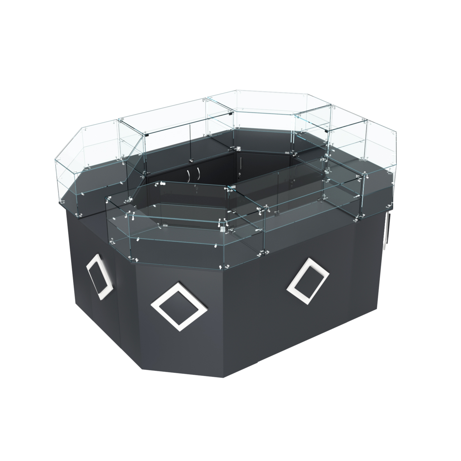 Торговый прямоугольный островок с высоким накопителем и накладками серии РОМБ №4 (6,24 кв.м) Антрацит