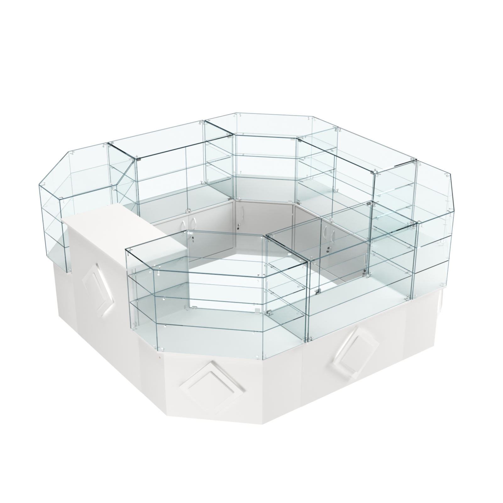 Торговый стеклянный островок с накладками серии РОМБ №2 (7,62 кв.м) Белый