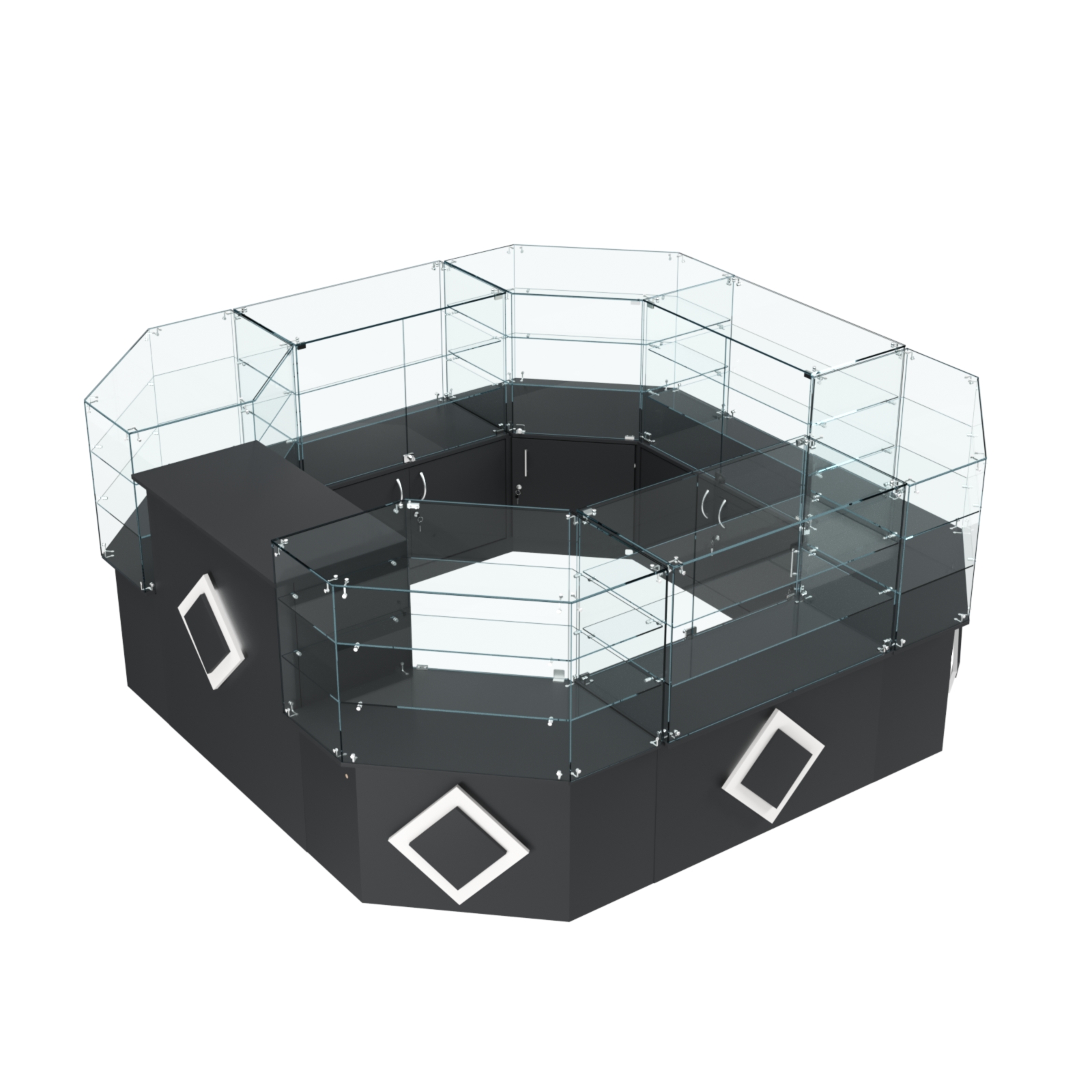 Торговый стеклянный островок с накладками серии РОМБ №2 (7,62 кв.м) Черный