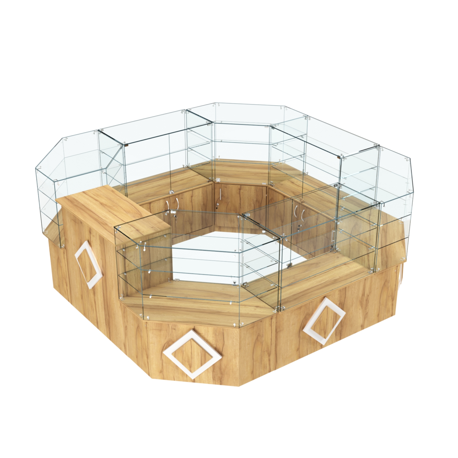 Торговый стеклянный островок с накладками серии РОМБ №2 (7,62 кв.м) Дуб Золотистый