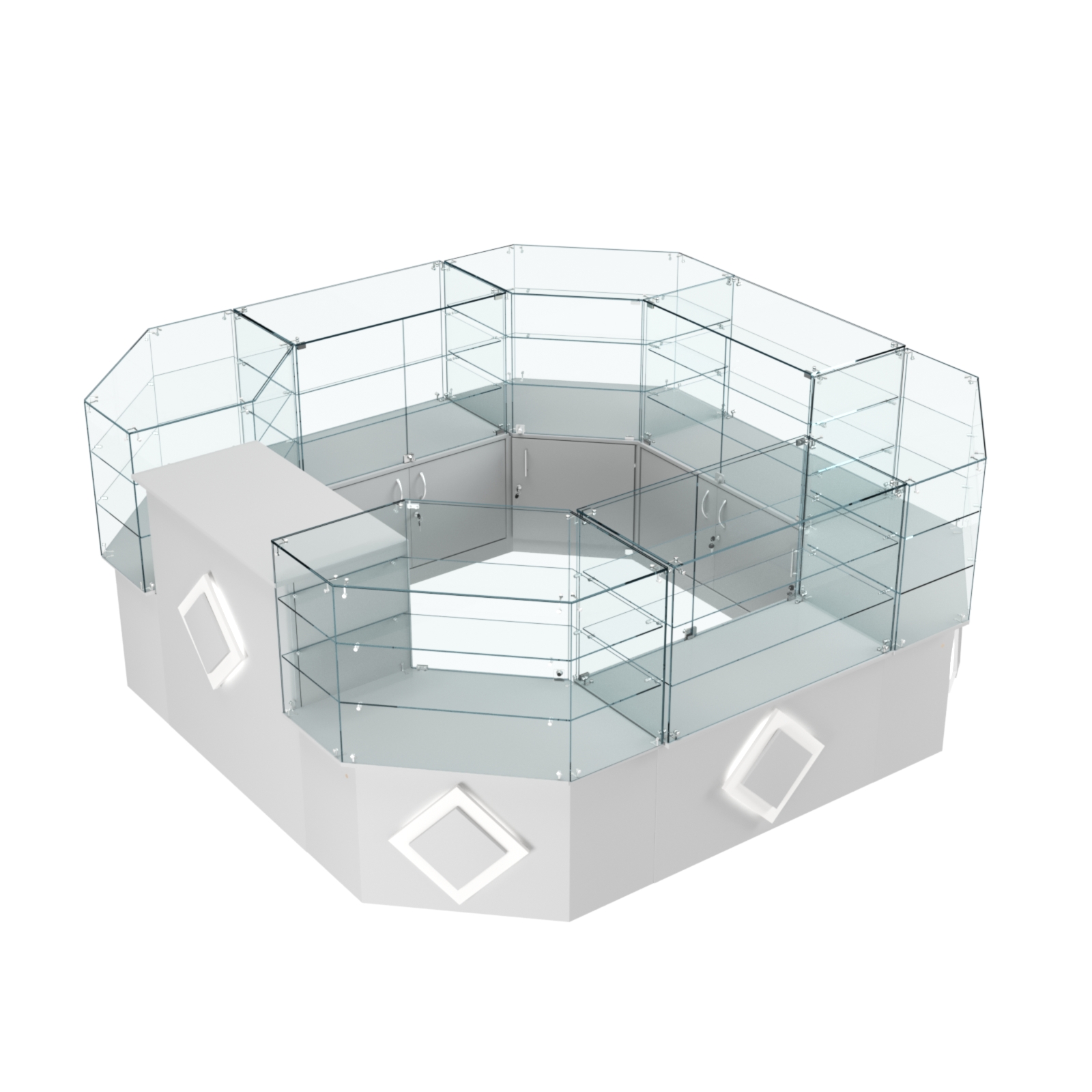 Торговый стеклянный островок с накладками серии РОМБ №2 (7,62 кв.м) Серый