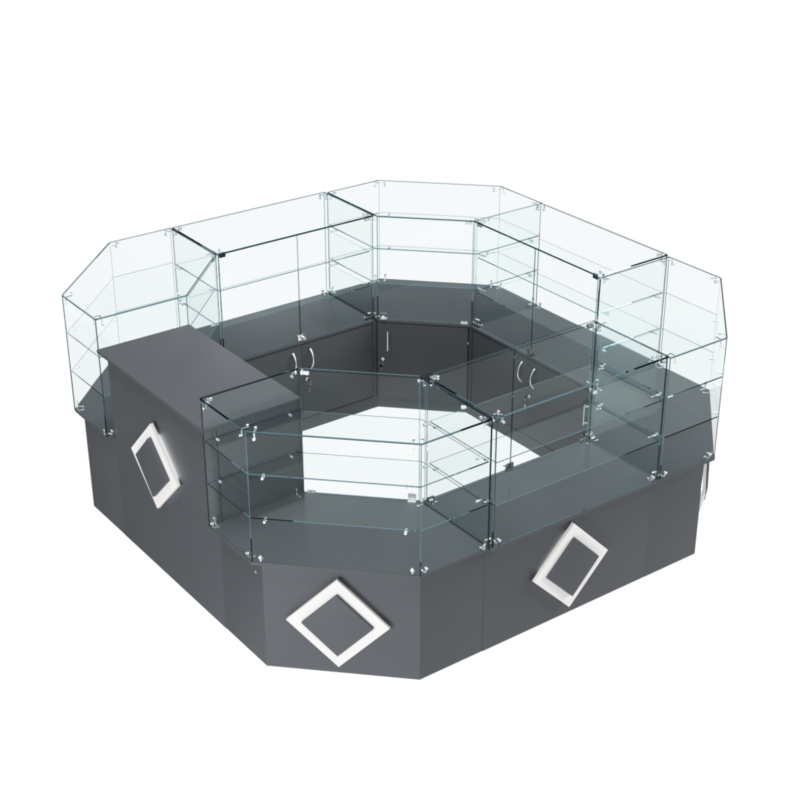 Торговый стеклянный островок с накладками серии РОМБ №2 (7,62 кв.м) Темно-Серый