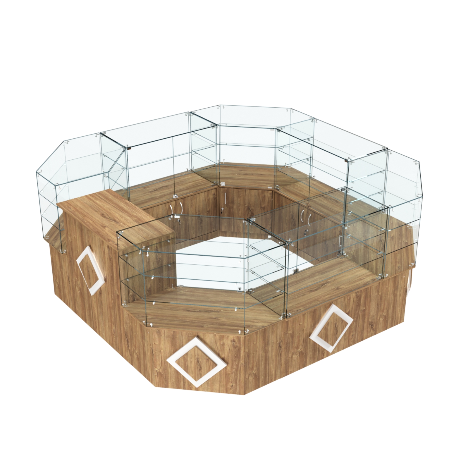 Торговый стеклянный островок с накладками серии РОМБ №2 (7,62 кв.м) Дуб Канзас коричневый