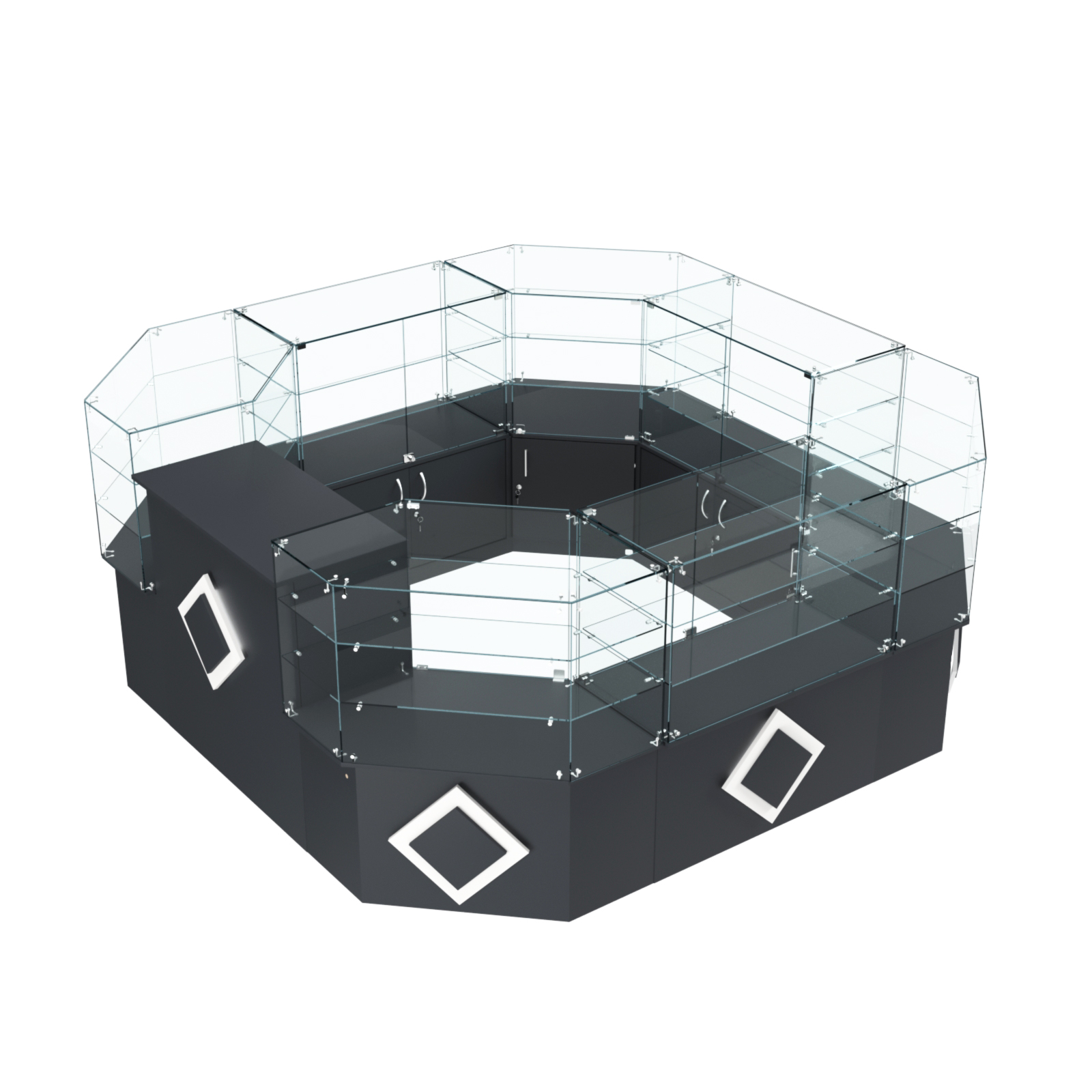 Торговый стеклянный островок с накладками серии РОМБ №2 (7,62 кв.м) Антрацит