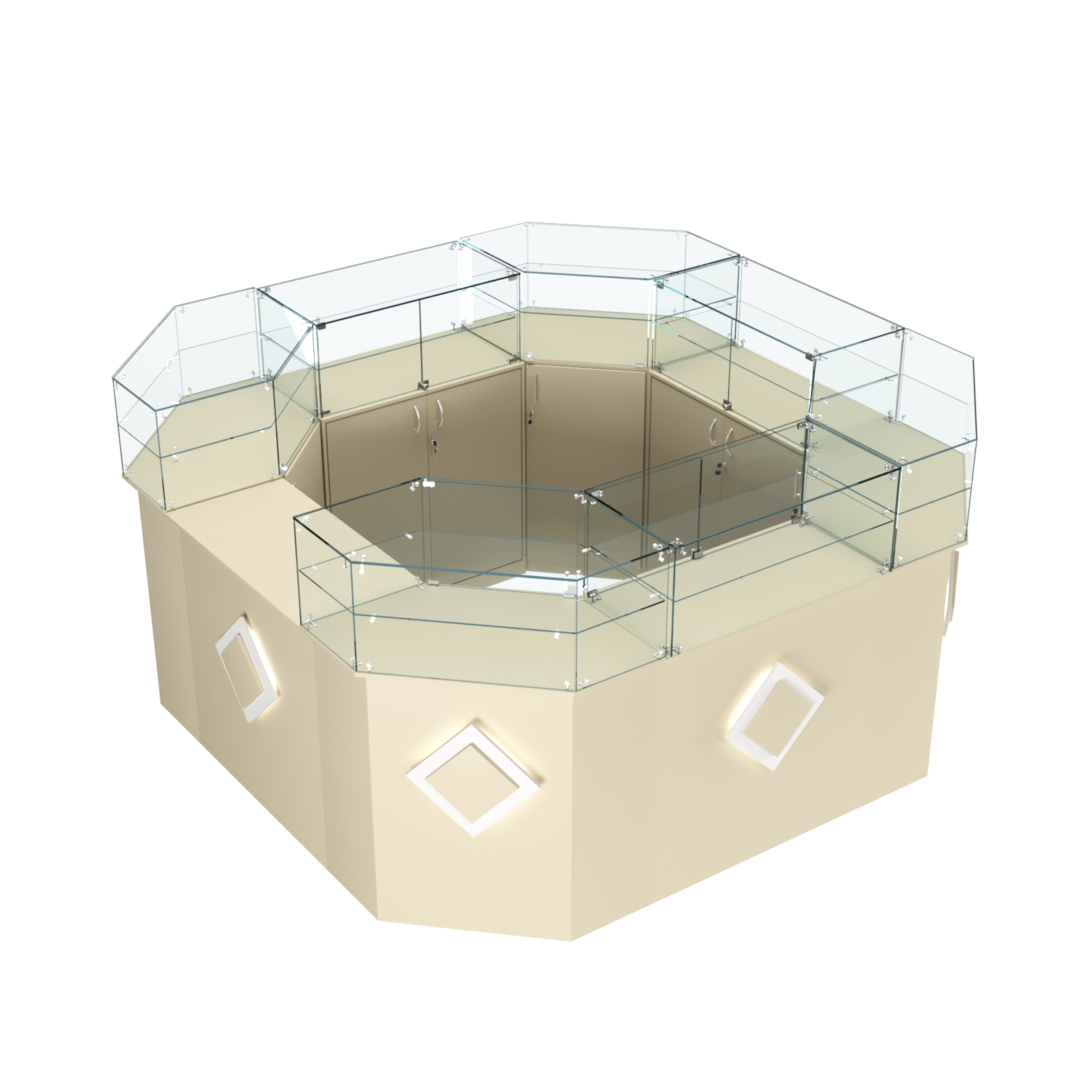 Торговый квадратный островок с накладками серии РОМБ №5 (7,62 кв.м) Крем Вайс