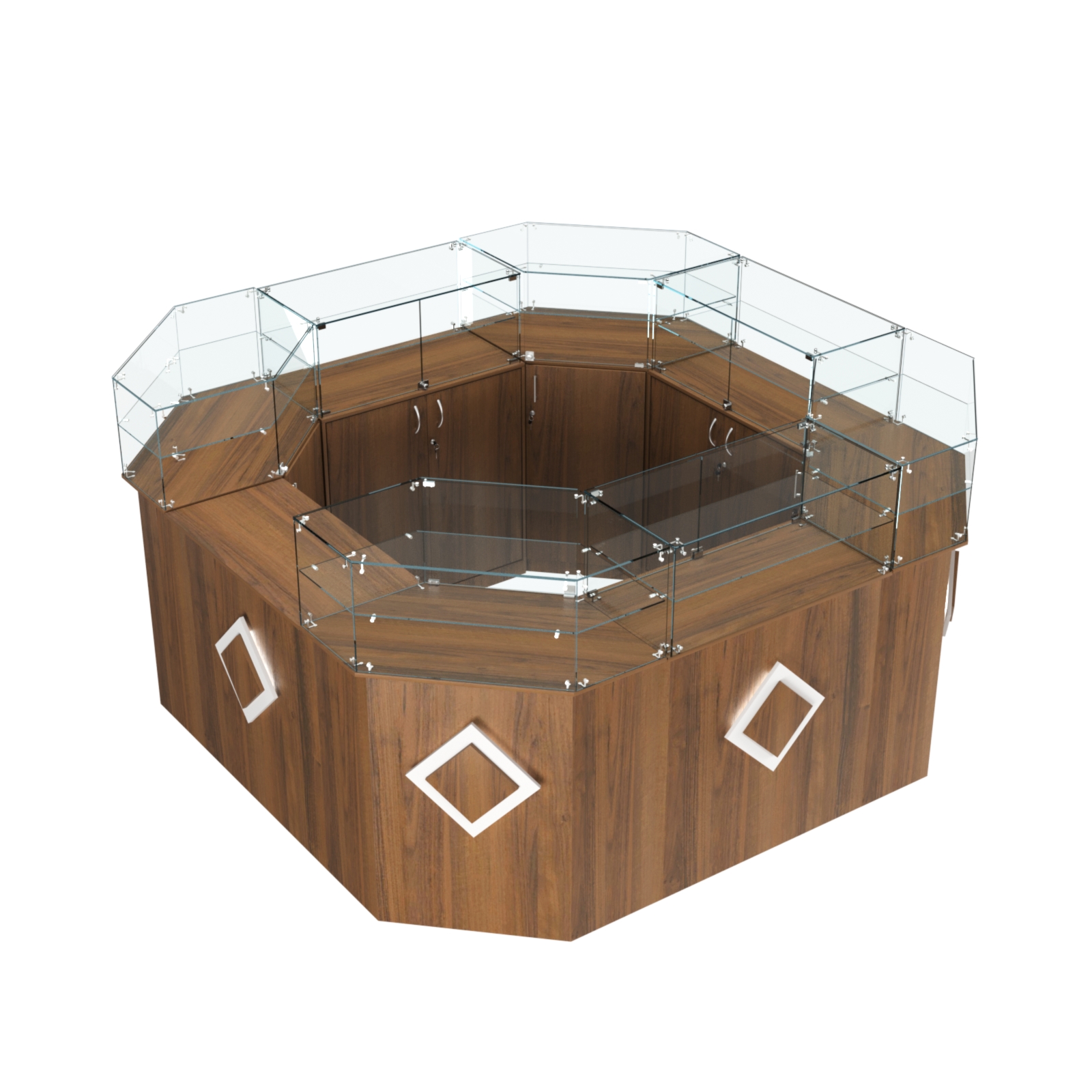 Торговый квадратный островок с накладками серии РОМБ №5 (7,62 кв.м) Орех