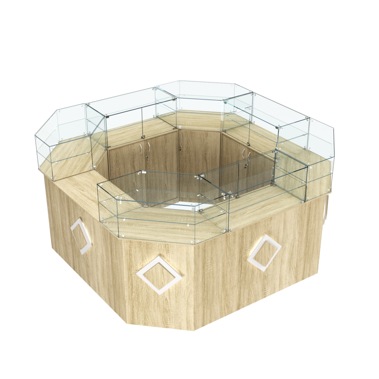 Торговый квадратный островок с накладками серии РОМБ №5 (7,62 кв.м) Дуб сонома