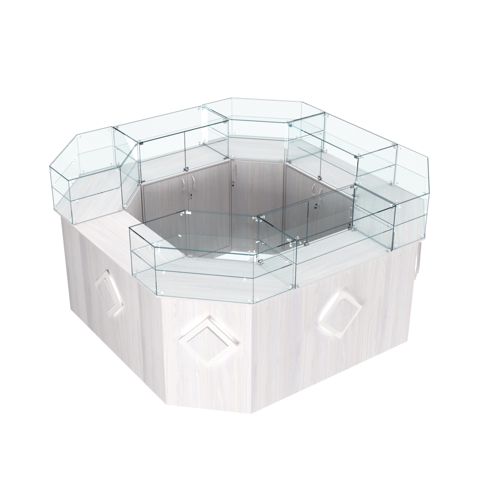 Торговый квадратный островок с накладками серии РОМБ №5 (7,62 кв.м) Ясень Анкор светлый