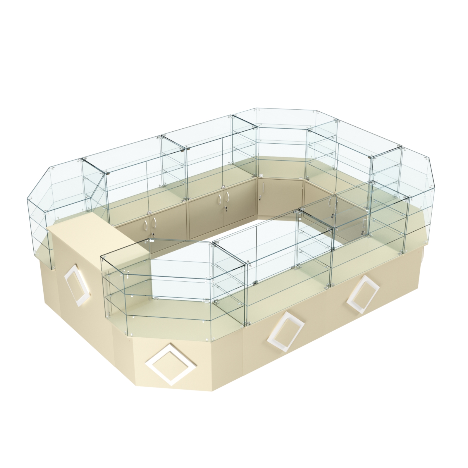 Торговый центральный островок с накладками серии РОМБ №3 (10,38 кв.м) Крем Вайс