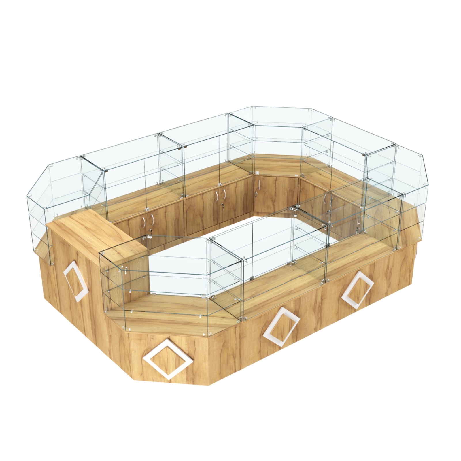 Торговый центральный островок с накладками серии РОМБ №3 (10,38 кв.м) Дуб Золотистый