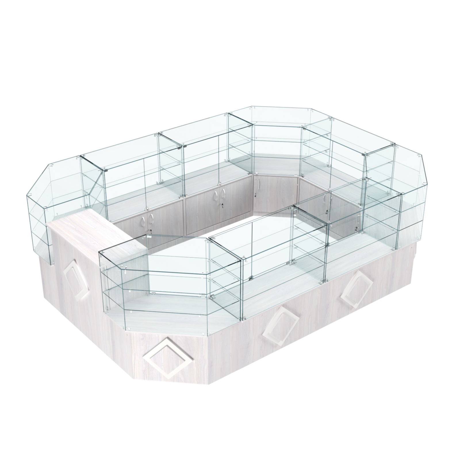 Торговый центральный островок с накладками серии РОМБ №3 (10,38 кв.м) Ясень Анкор светлый