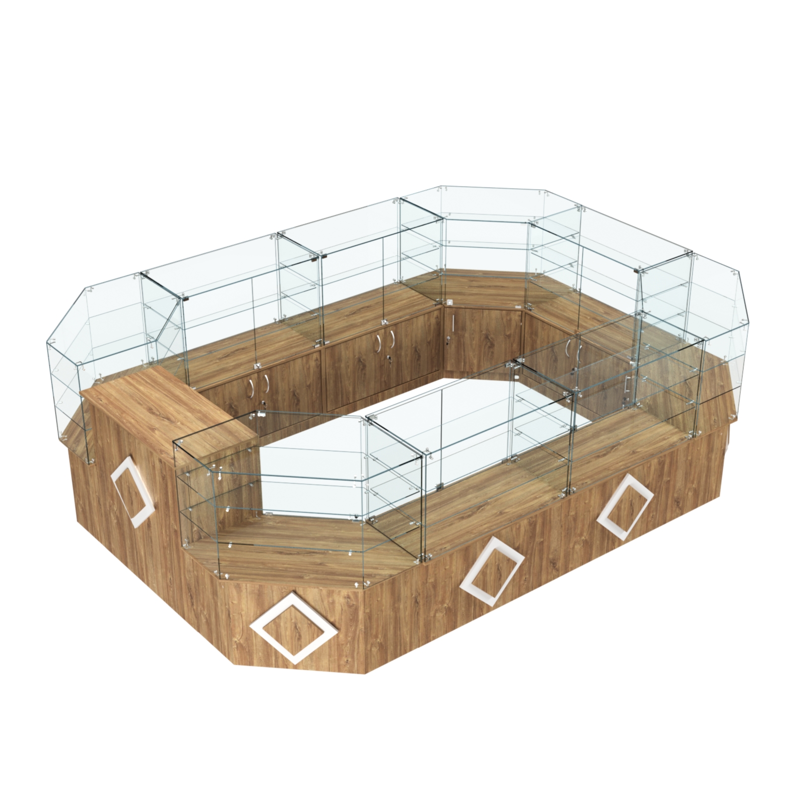 Торговый центральный островок с накладками серии РОМБ №3 (10,38 кв.м) Дуб Канзас коричневый