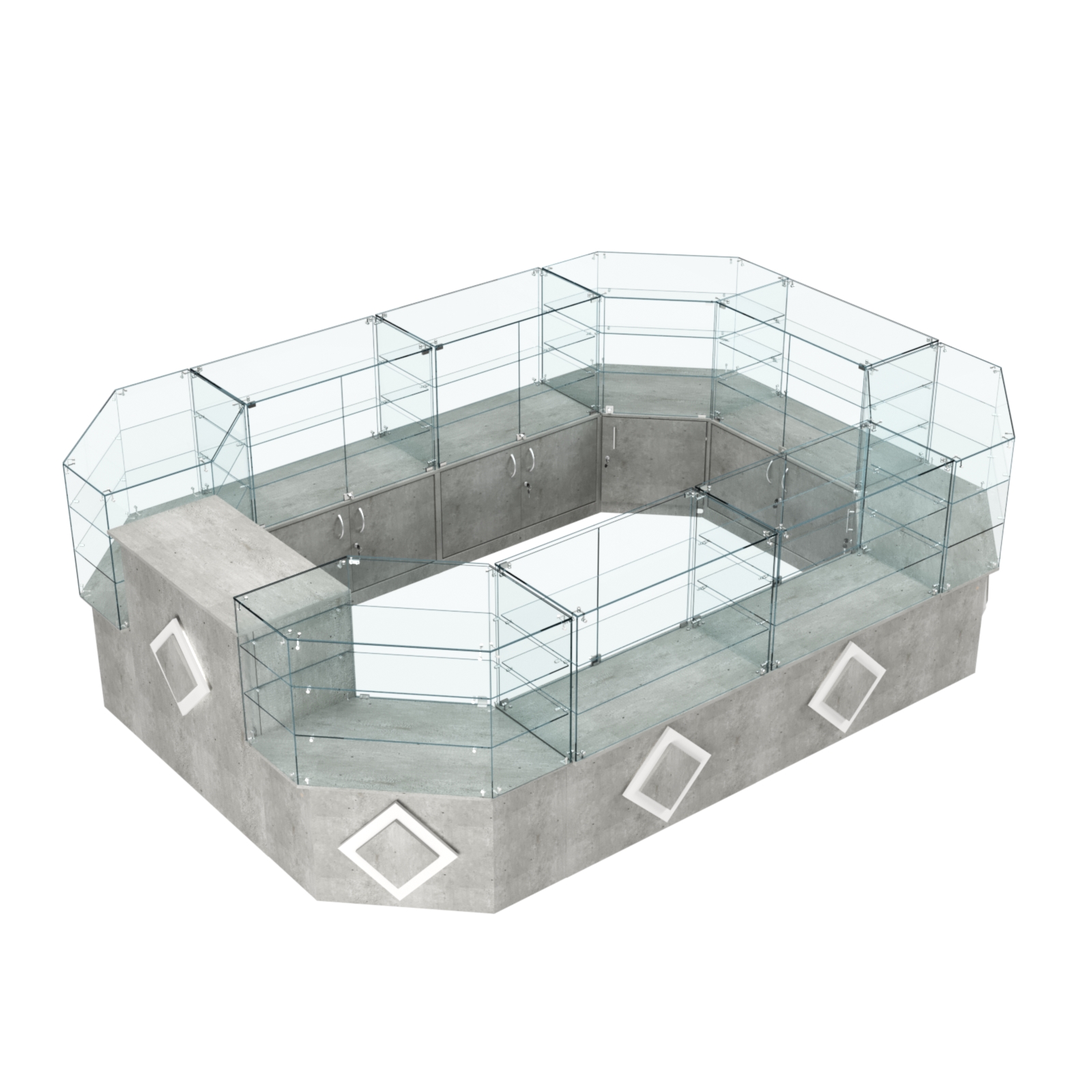 Торговый центральный островок с накладками серии РОМБ №3 (10,38 кв.м) Метрополитан Грей