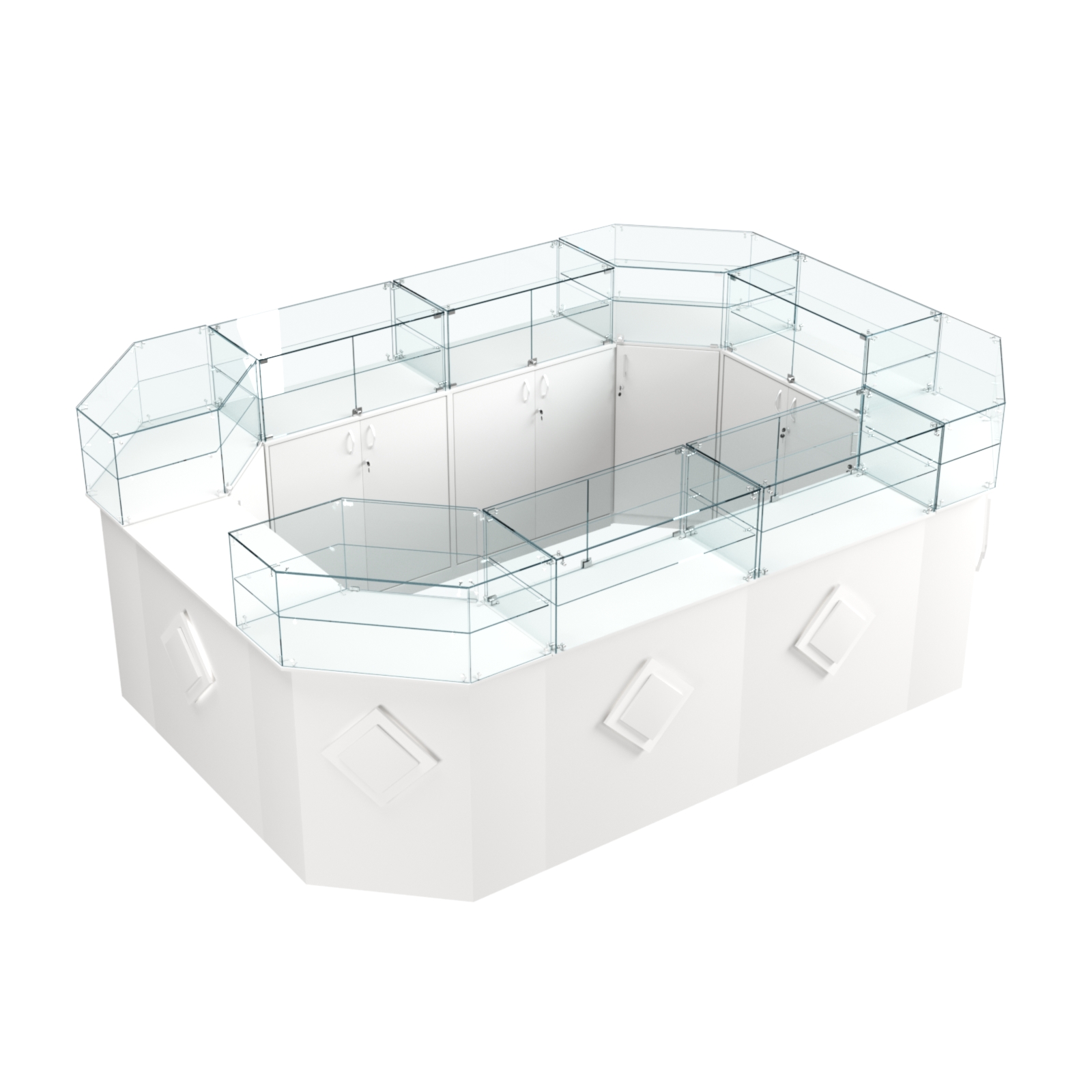 Торговый островок с прозрачным верхом и накладками серии РОМБ №6 (10,38 кв.м) Белый