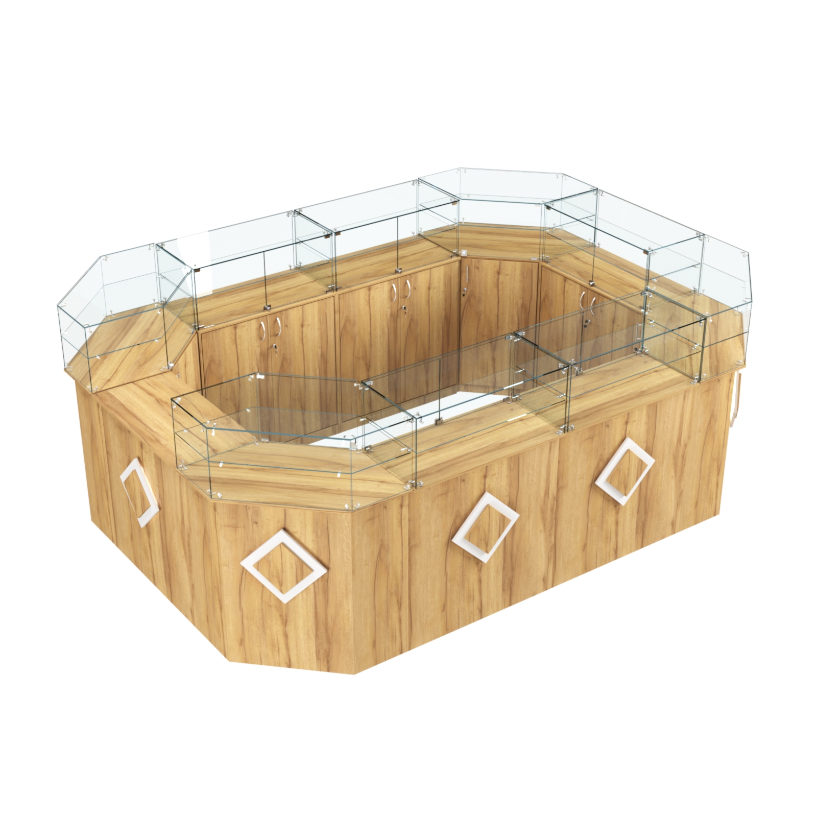 Торговый островок с прозрачным верхом и накладками серии РОМБ №6 (10,38 кв.м) Дуб Золотистый