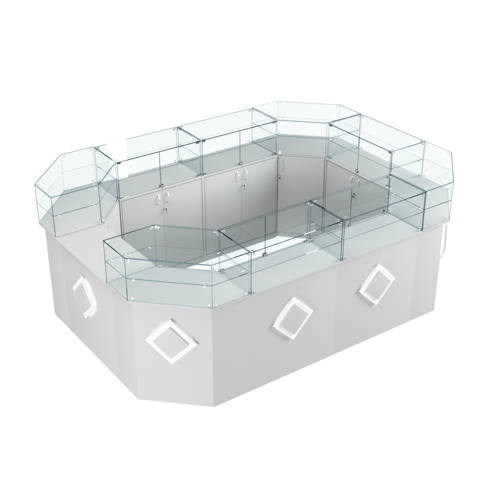 Торговый островок с прозрачным верхом и накладками серии РОМБ №6 (10,38 кв.м) Серый