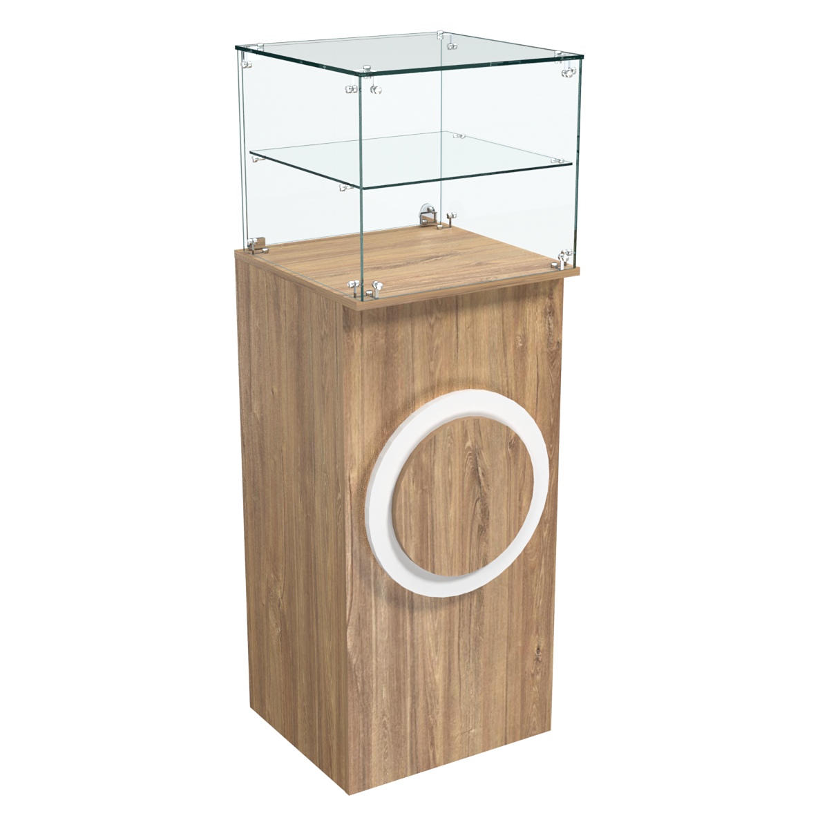 Торговый прилавок высокий квадратный с декоративной накладкой и полкой серии КРУГ №12 Дуб канзас коричневый Н1113 ST10