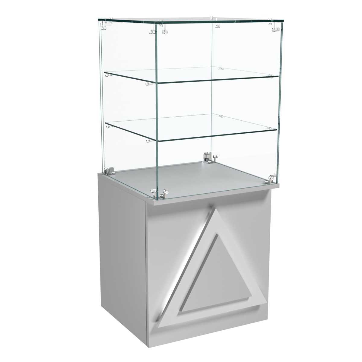 Торговый прилавок квадратный с декоративной накладкой и полками серии ТРЕУГОЛЬНИК №42 Серый