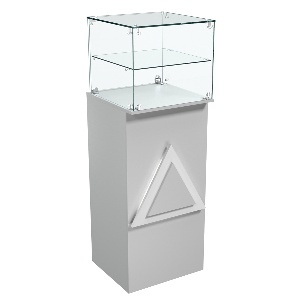 Торговый прилавок высокий квадратный с декоративной накладкой и полкой серии ТРЕУГОЛЬНИК №12 Серый