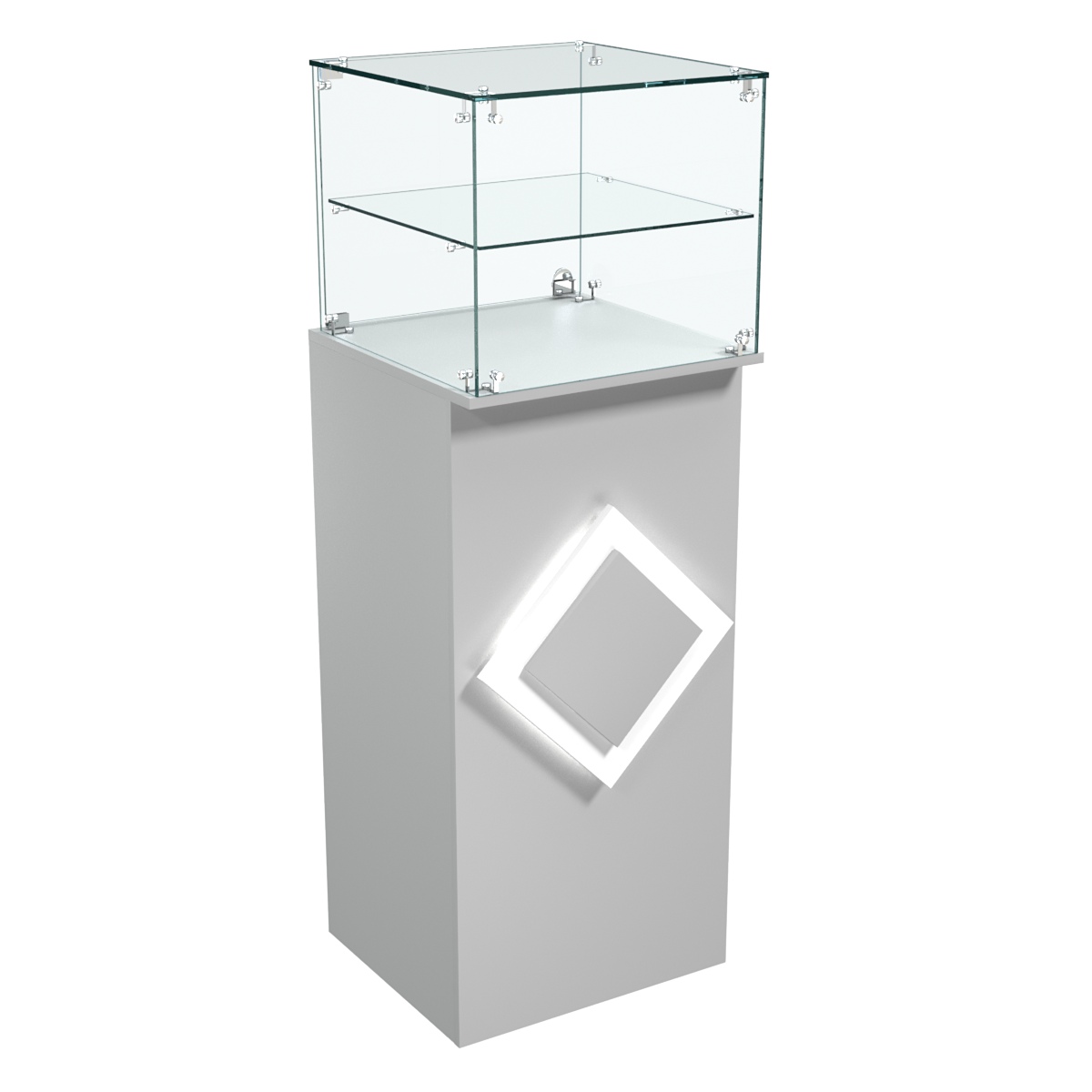 Торговый прилавок высокий квадратный с декоративной накладкой и полкой серии РОМБ №12 Серый
