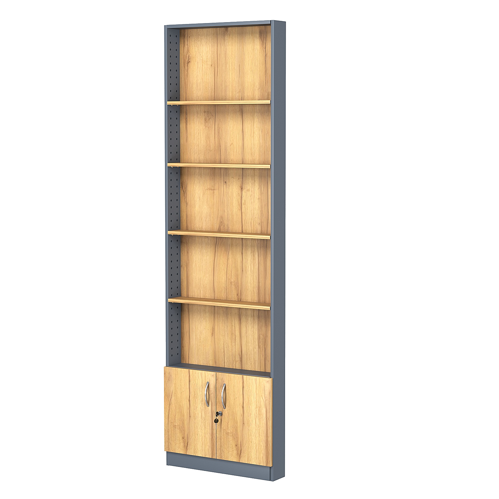 Стеллаж из ДСП с 4-мя полками 100x600 мм серии LEVEL-4 №1 (З/C - ДВП) Темно-серый и Дуб Золотистый