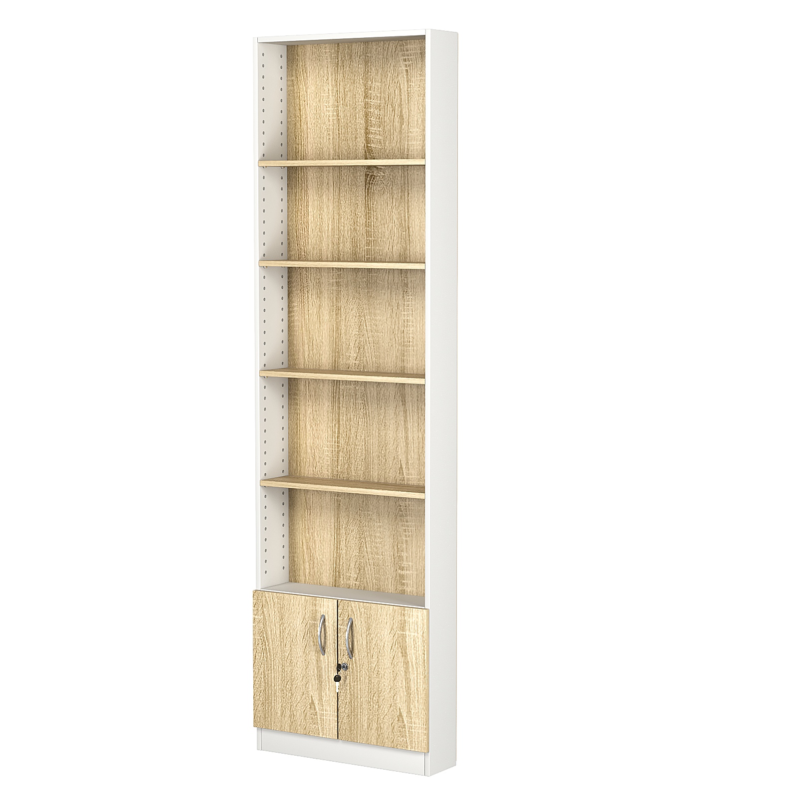 Стеллаж из ДСП с 4-мя полками 150x600 мм серии LEVEL-4 №2 (З/C - ДВП) Белый + Дуб Сонома