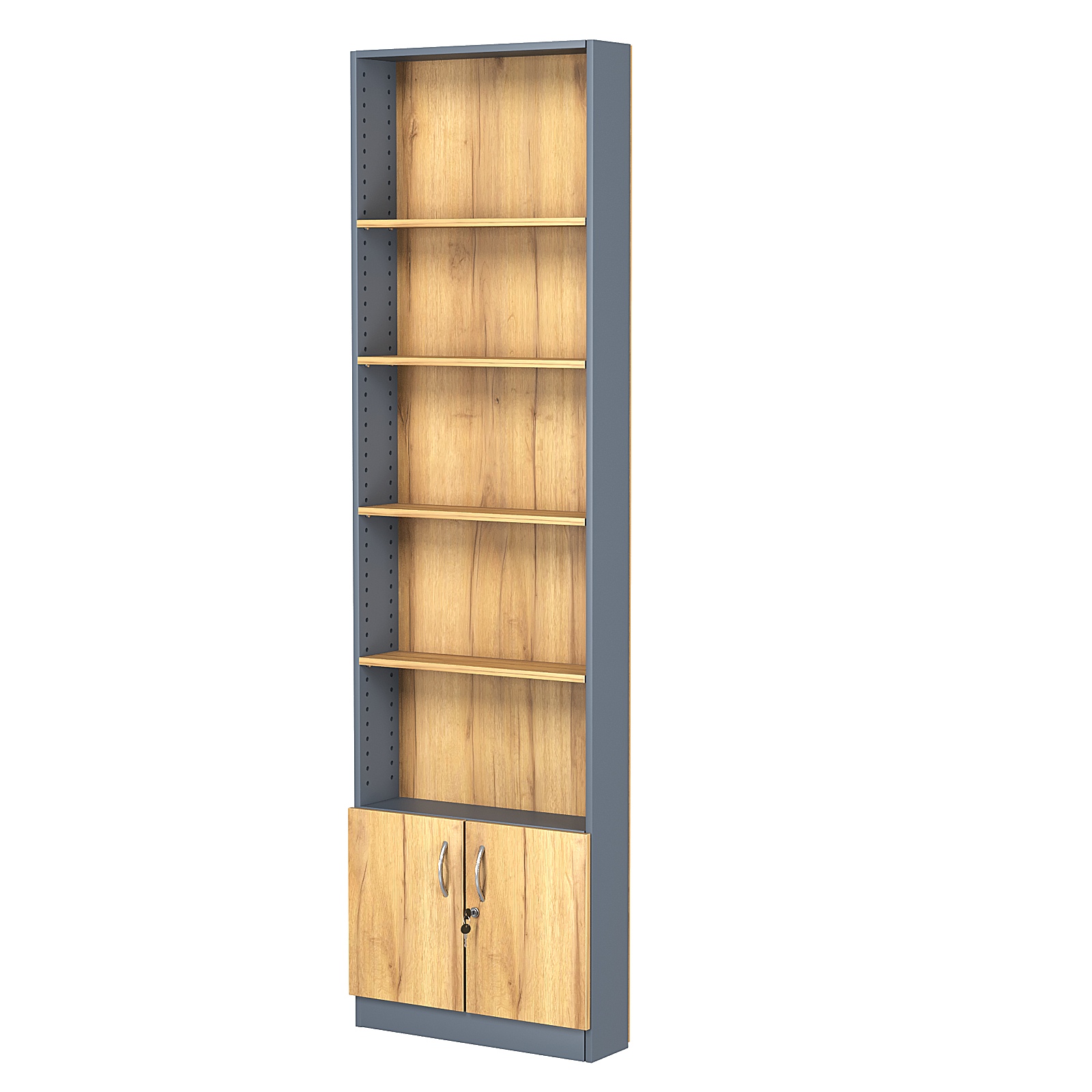 Стеллаж из ДСП с 4-мя полками 150x600 мм серии LEVEL-4 №2 (З/C - ДВП) Темно-серый и Дуб Золотистый