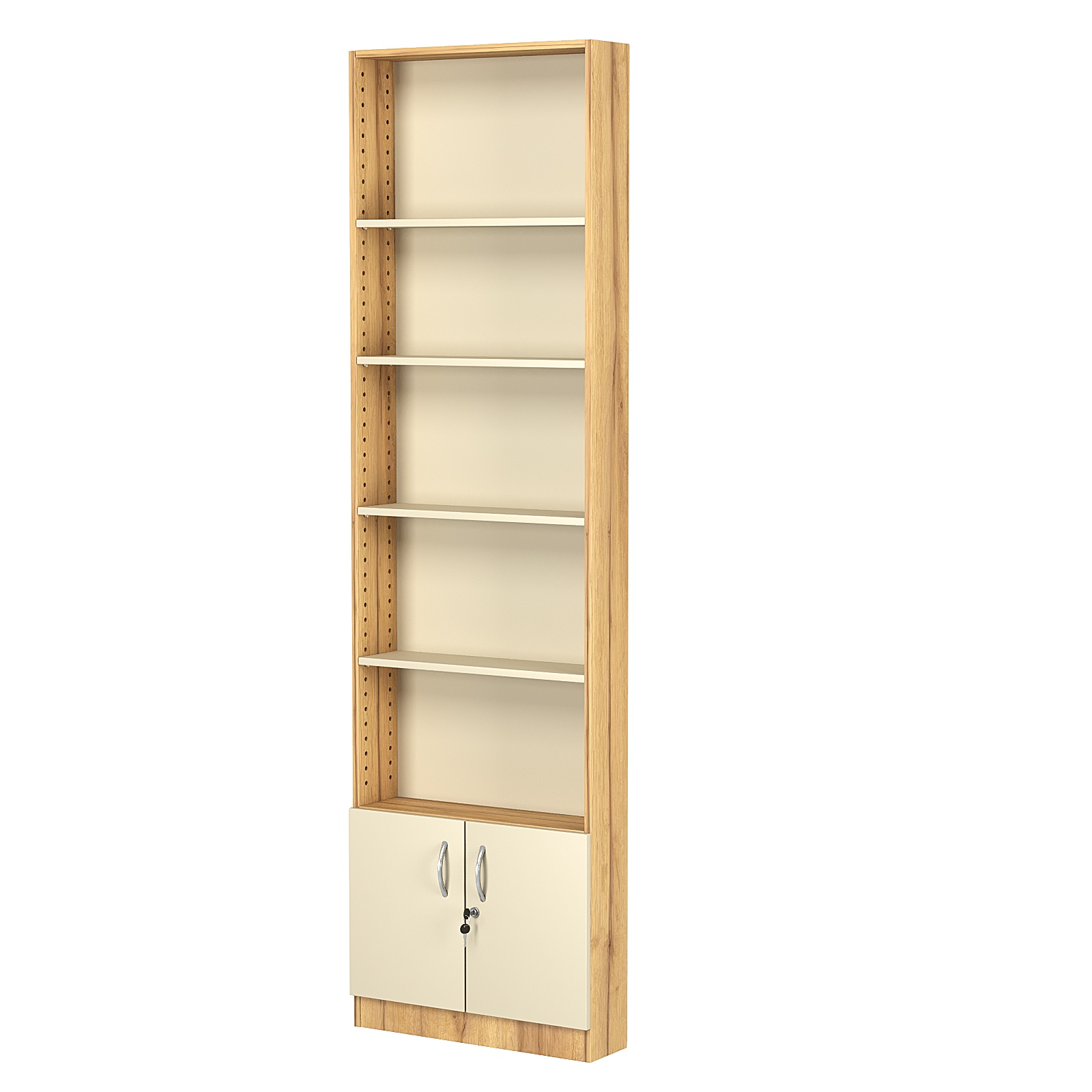 Стеллаж из ДСП с 4-мя полками 150x600 мм серии LEVEL-4 №2 (З/C - ДВП) Дуб Золотистый и Крем Вайс