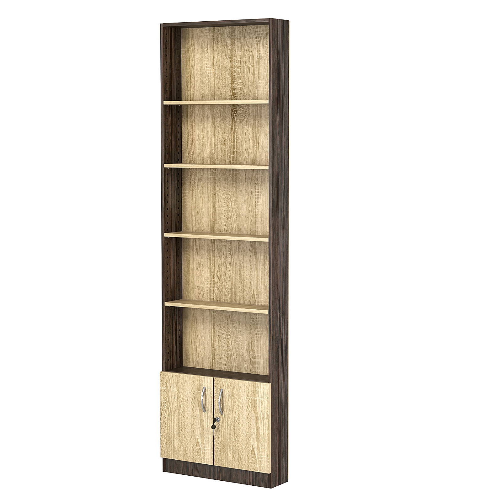 Стеллаж из ДСП с 4-мя полками 150x600 мм серии LEVEL-4 №2 (З/C - ДВП) Дуб Венге + Дуб Сонома