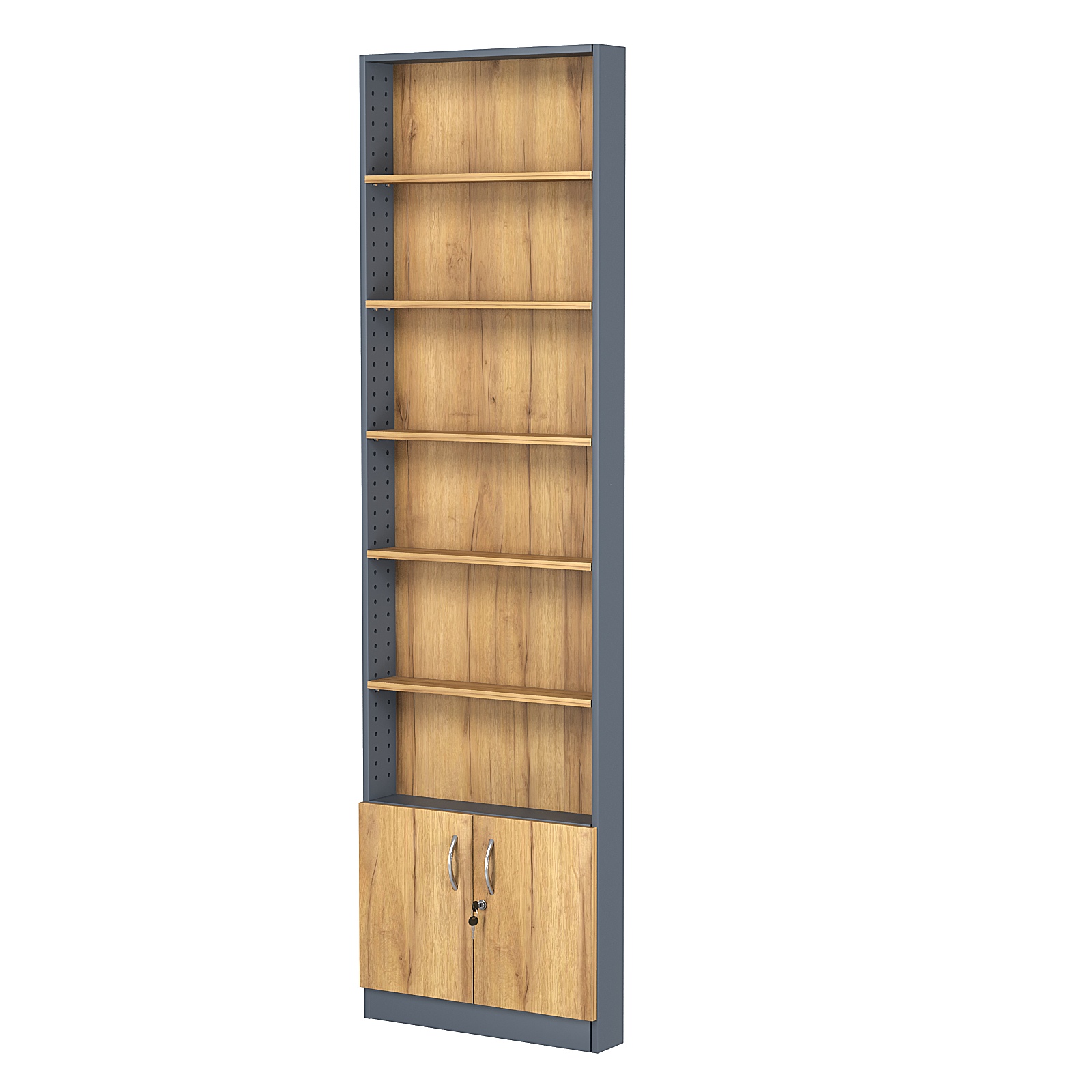 Стеллаж из ДСП с 5-ю полками 100x600 мм серии LEVEL-5 №1 (З/C - ДВП) Темно-серый и Дуб Золотистый