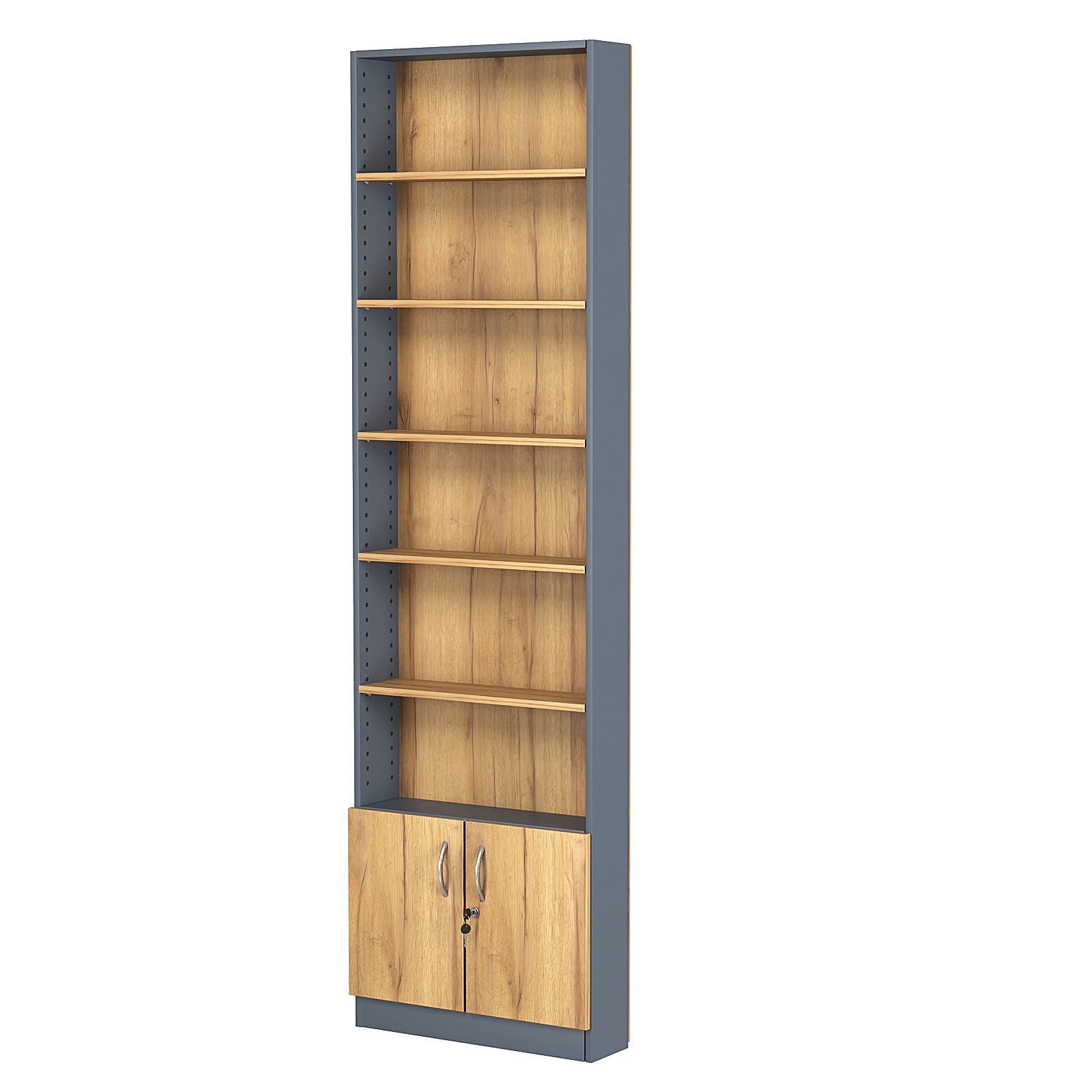 Стеллаж из ДСП с 5-ю полками 150x600 мм серии LEVEL-5 №2 (З/C - ДВП) Темно-серый и Дуб Золотистый