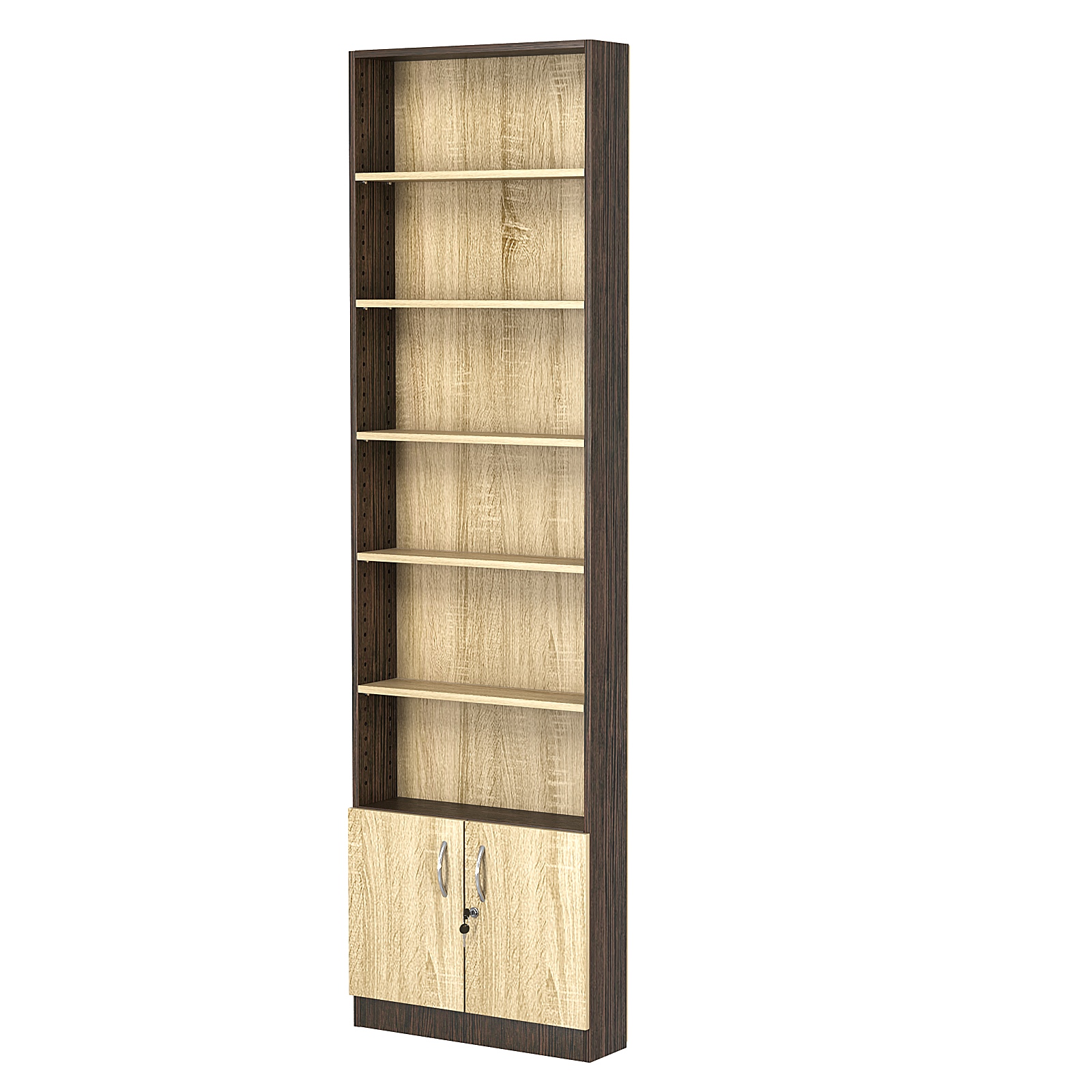 Стеллаж из ДСП с 5-ю полками 150x600 мм серии LEVEL-5 №2 (З/C - ДВП) Дуб Венге + Дуб Сонома