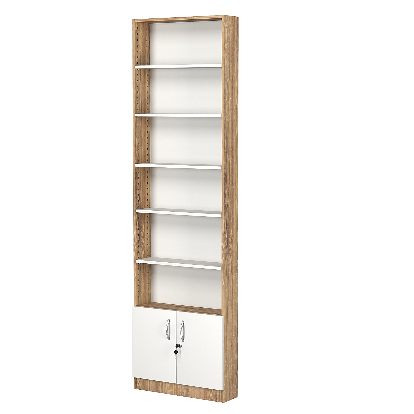 Стеллаж из ДСП с 5-ю полками 150x600 мм серии LEVEL-5 №2 (З/C - ДВП) Дуб Канзас коричневый + Белый