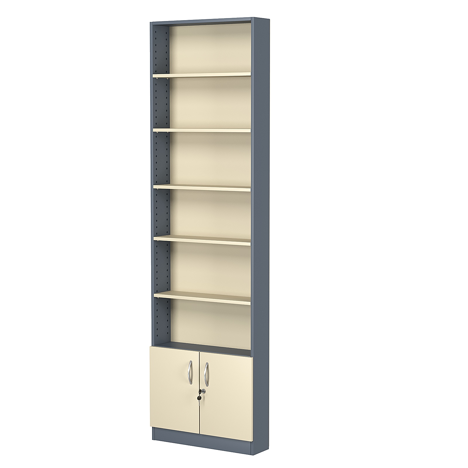 Стеллаж из ДСП с 5-ю полками 150x600 мм серии LEVEL-5 №2 (З/C - ДВП) Темно-серый + Крем Вайс