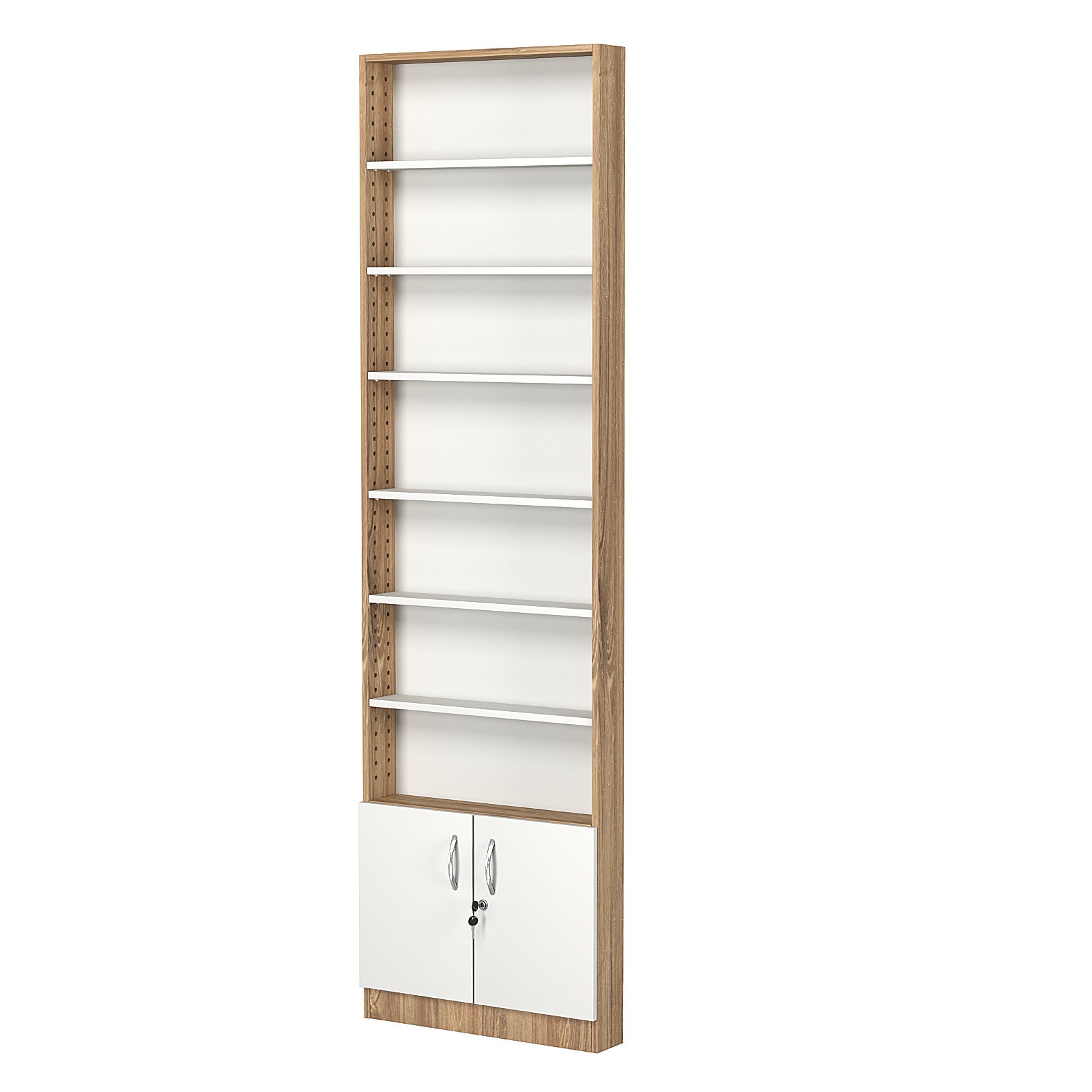 Стеллаж из ДСП с 6-ю полками 100x600 мм серии LEVEL-6 №1 (З/C - ДВП) Дуб Канзас коричневый + Белый