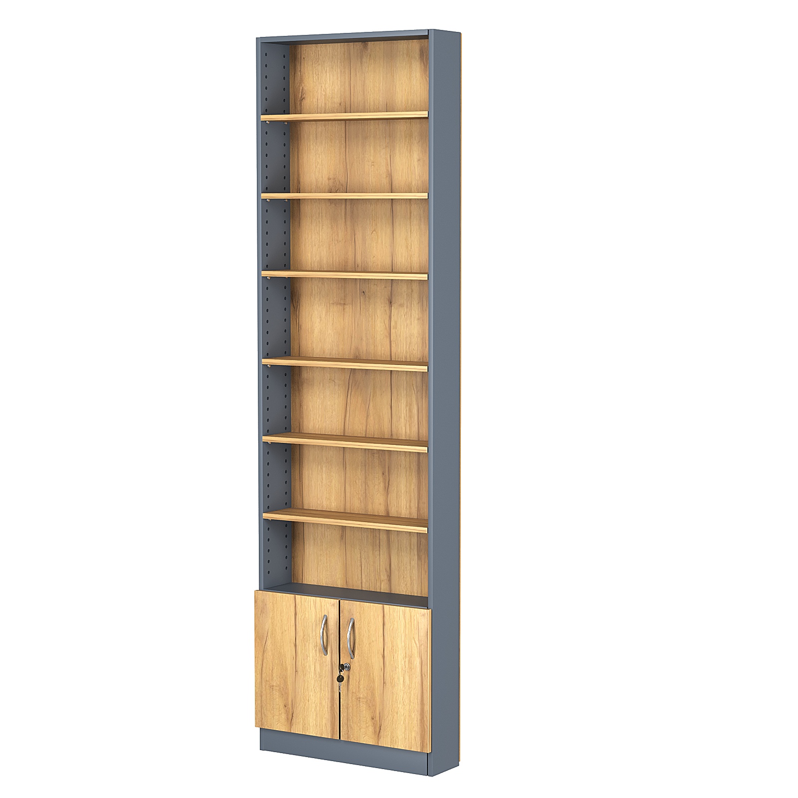 Стеллаж из ДСП с 6-ю полками 150x600 мм серии LEVEL-6 №2 (З/C - ДВП) Темно-серый и Дуб Золотистый