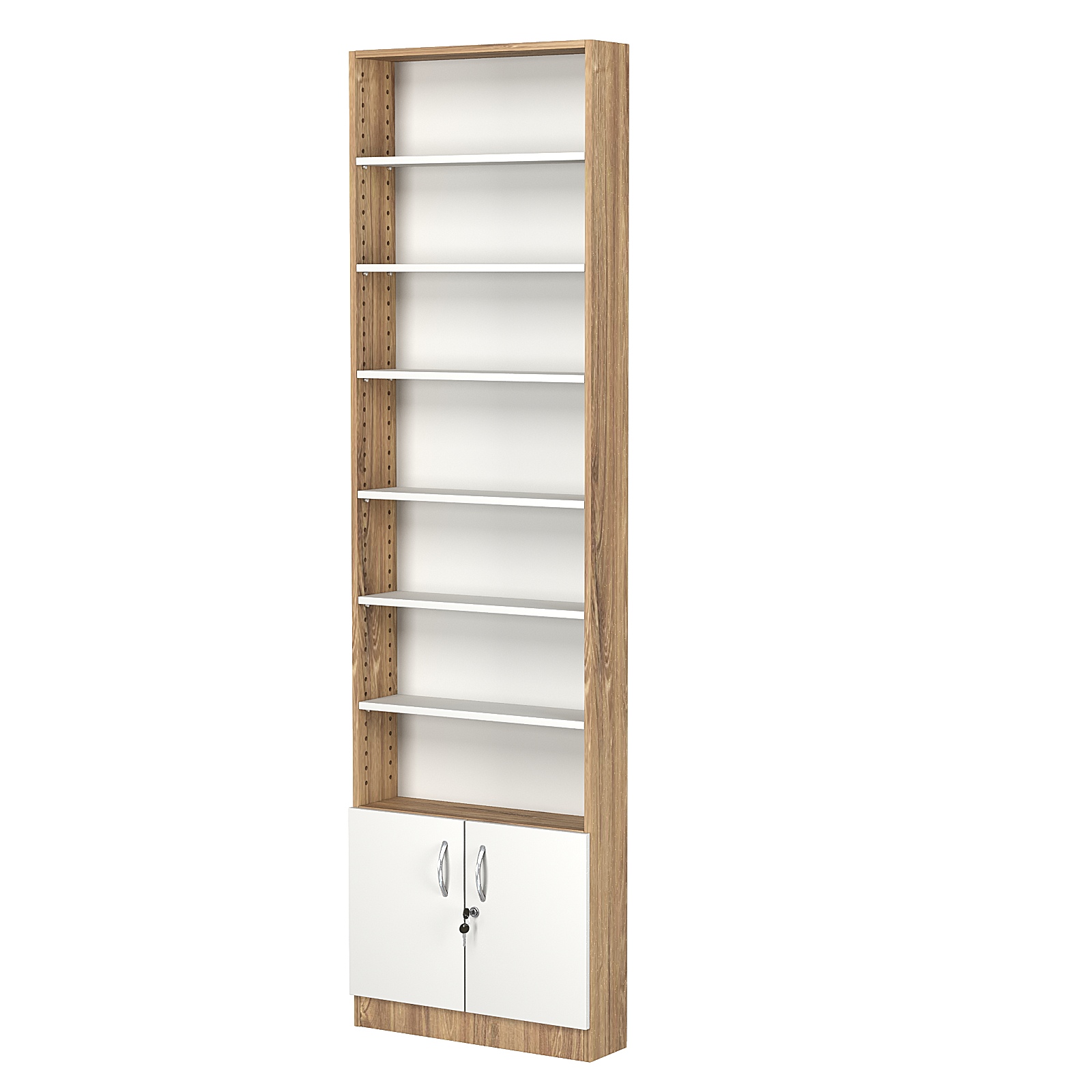 Стеллаж из ДСП с 6-ю полками 150x600 мм серии LEVEL-6 №2 (З/C - ДВП) Дуб Канзас коричневый + Белый