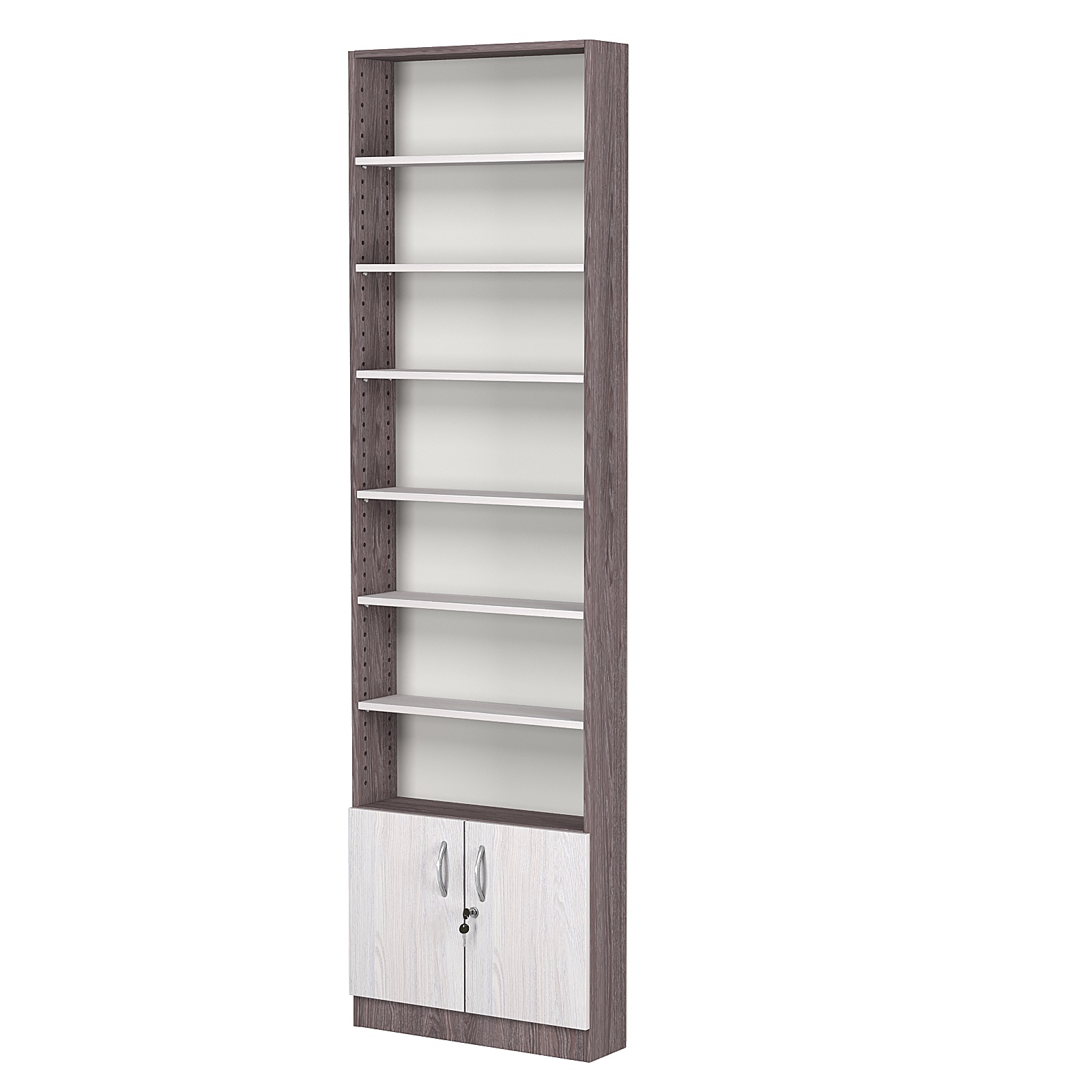 Стеллаж из ДСП с 6-ю полками 150x600 мм серии LEVEL-6 №2 (З/C - ДВП) Ясень Анкор темный + Ясень Анкор светлый