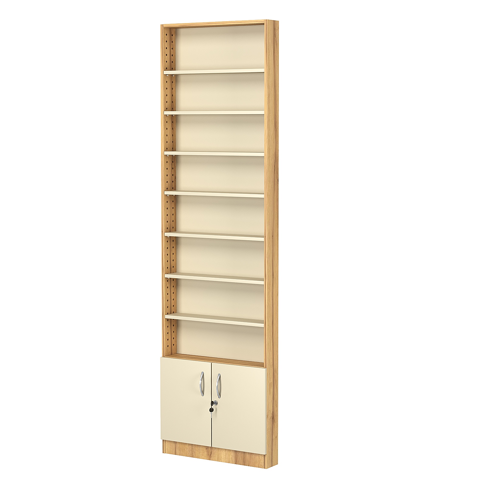 Стеллаж из ДСП с 7-ю полками 100x600 мм серии LEVEL-7 №1 (З/C - ДВП) Дуб Золотистый и Крем Вайс